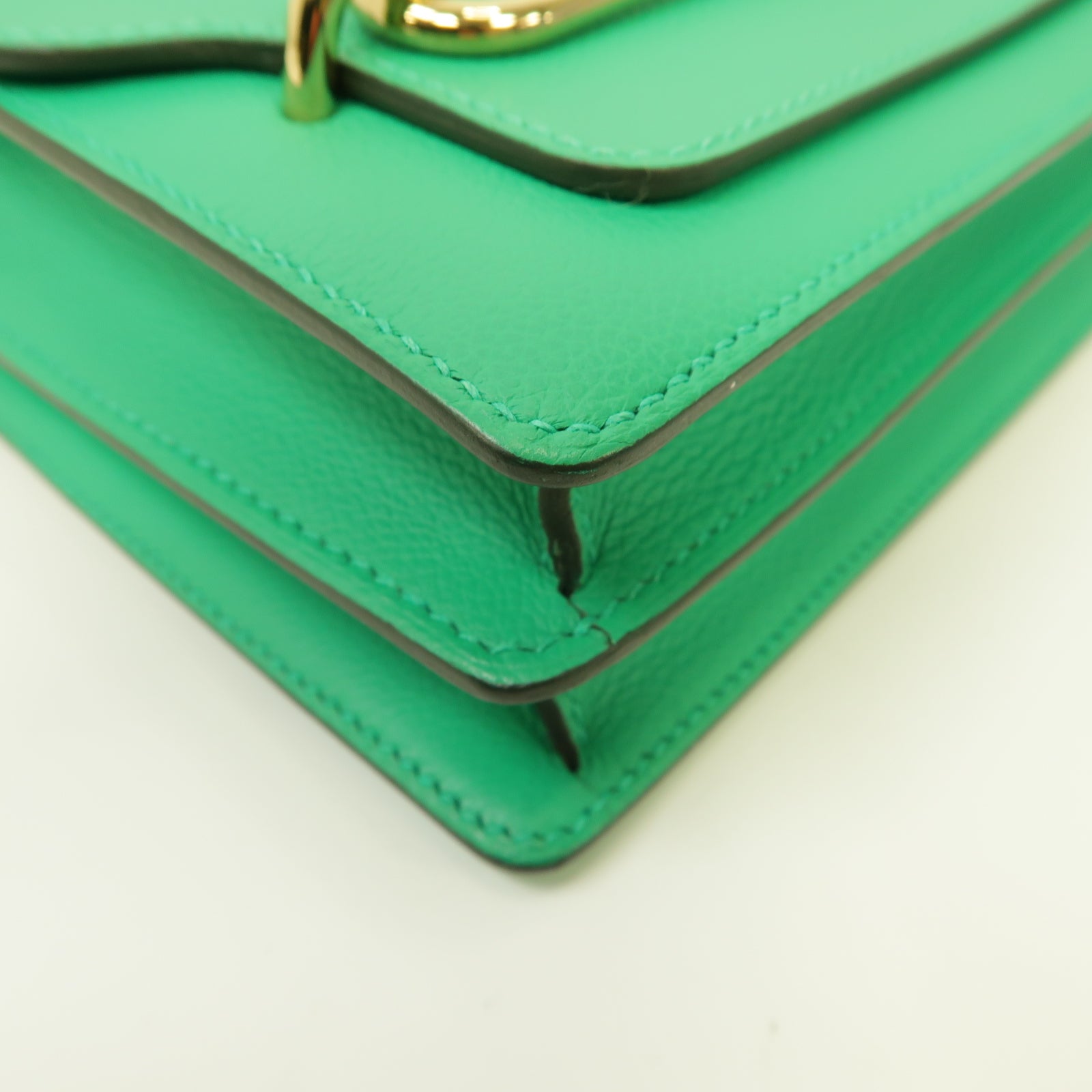 HERMES 【清倉大減價】Evercolor皮革Mini Roulis Shoulder Bag金扣肩背袋Menthe薄荷綠色