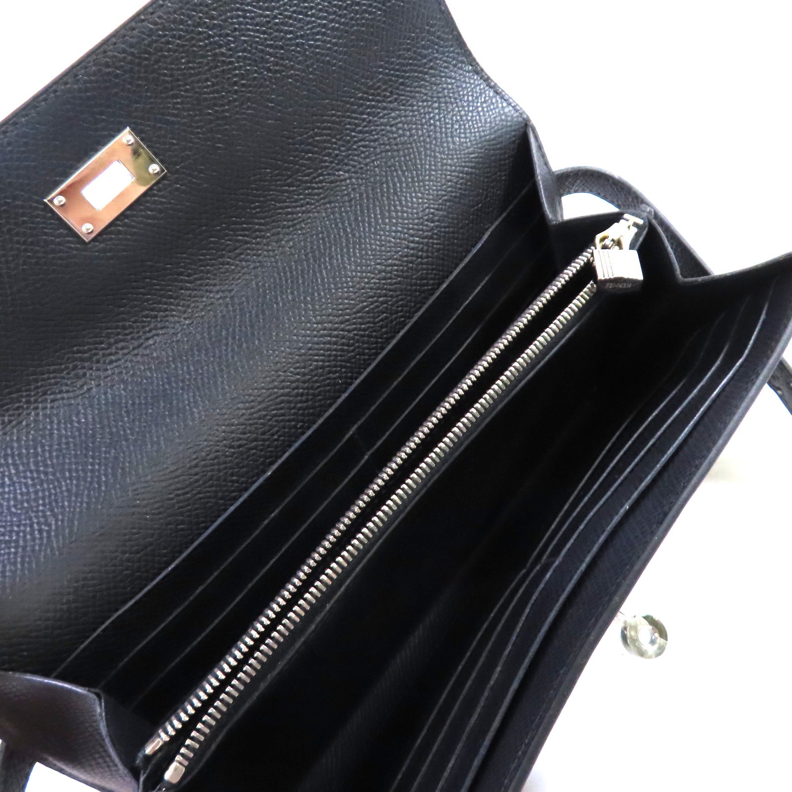 HERMES Epsom皮革Kelly Wallet銀扣長錢包黑色