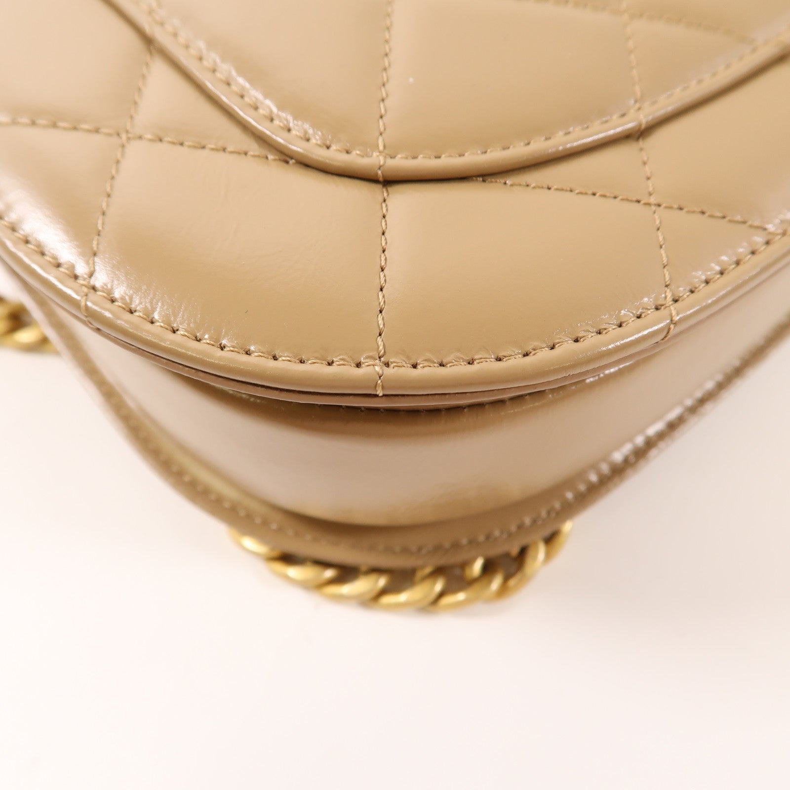 CHANEL 牛皮皮革Chain Shoulder Bag金扣鏈帶肩背袋淺啡色