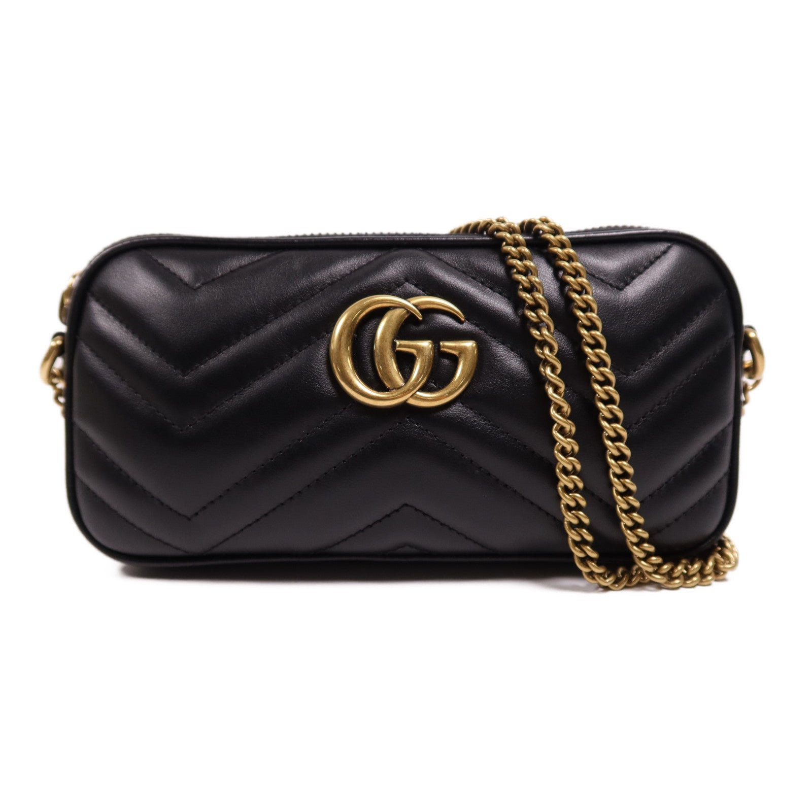 GUCCI 牛皮皮革GG Marmont金扣鏈帶肩背袋