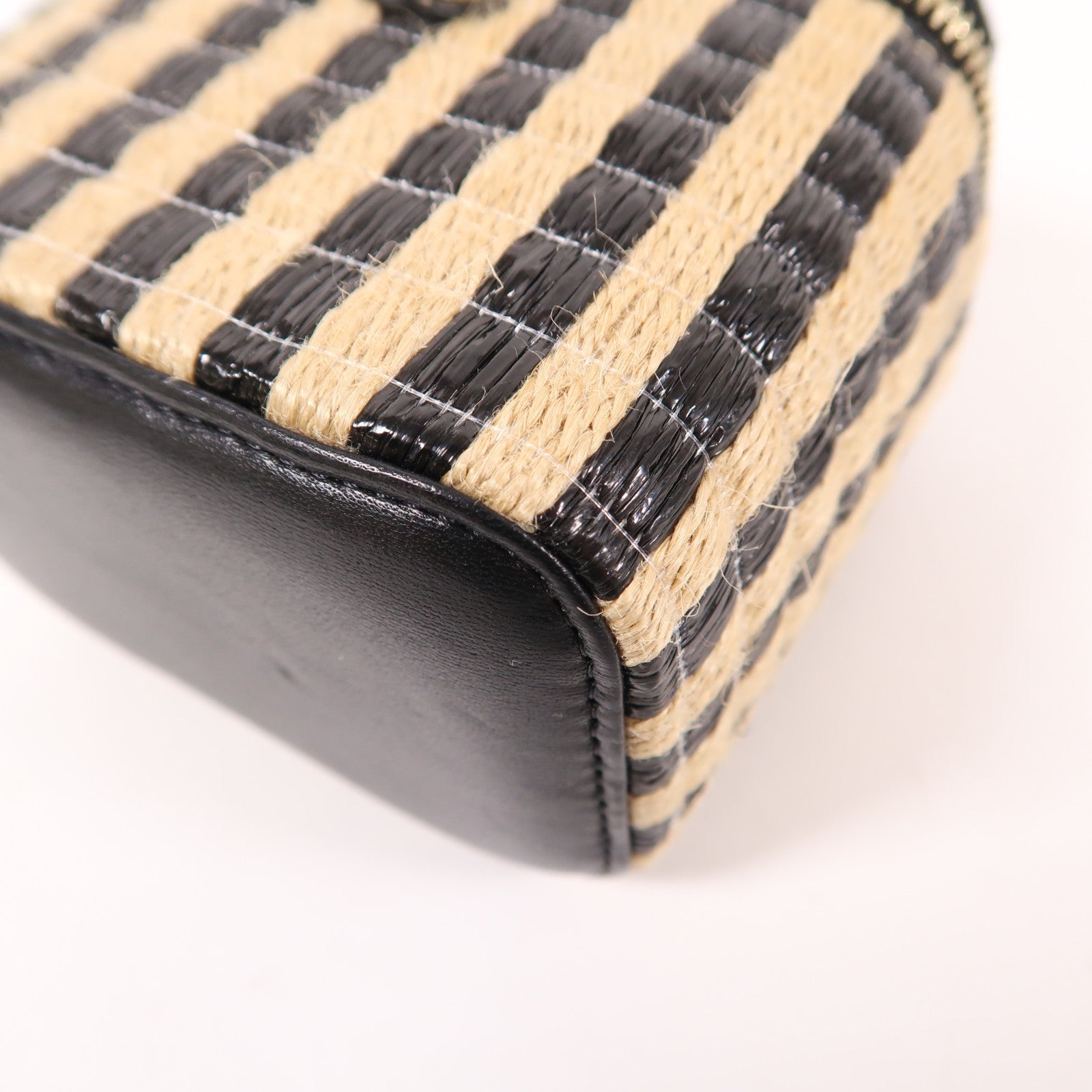 CHANEL CC GHW Vanity Chain Shoulder Bag Raffia Beige/Black