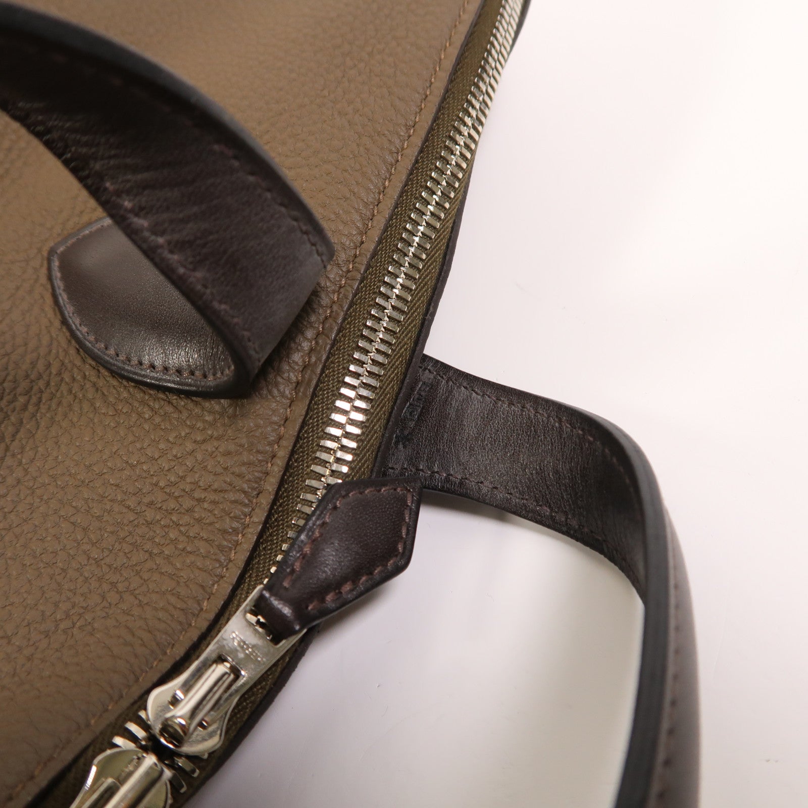 HERMES Togo皮革Victoria Business Bag銀扣手挽袋Etoupe