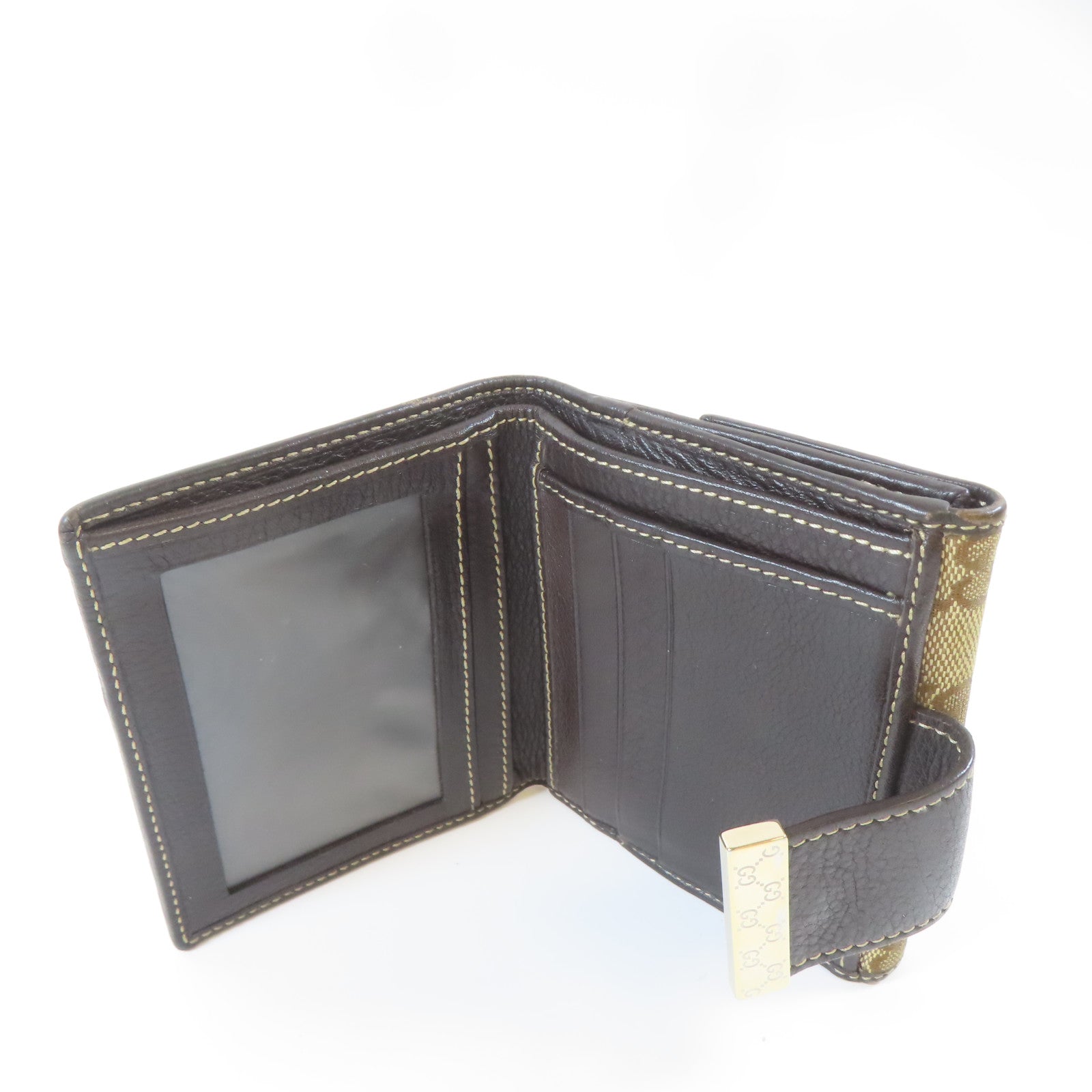 GUCCI 帆布Double Hook Wallet金扣錢包啡色