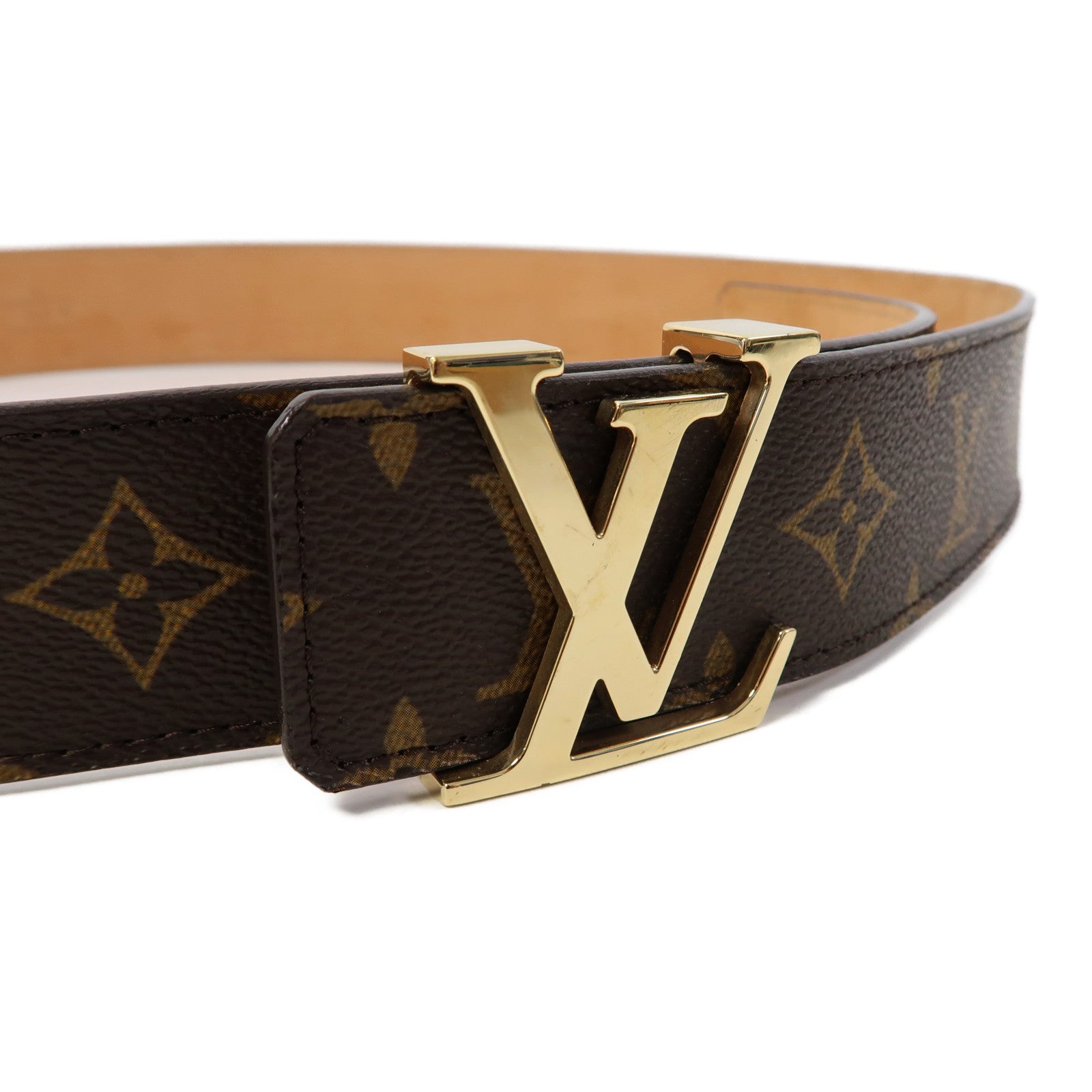 LOUIS VUITTON Monogram Belt金扣皮帶啡色