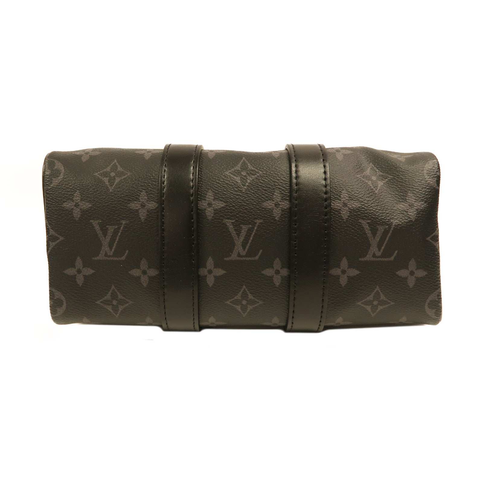 LOUIS VUITTON Monogram Eclipse Keepall Bandouliere 25銀扣手挽肩背兩用袋黑色