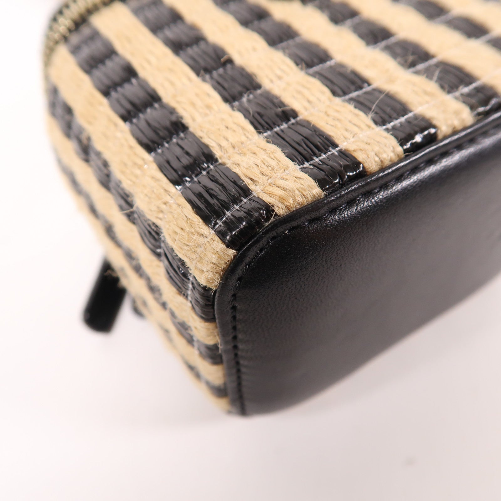 CHANEL CC GHW Vanity Chain Shoulder Bag Raffia Beige/Black