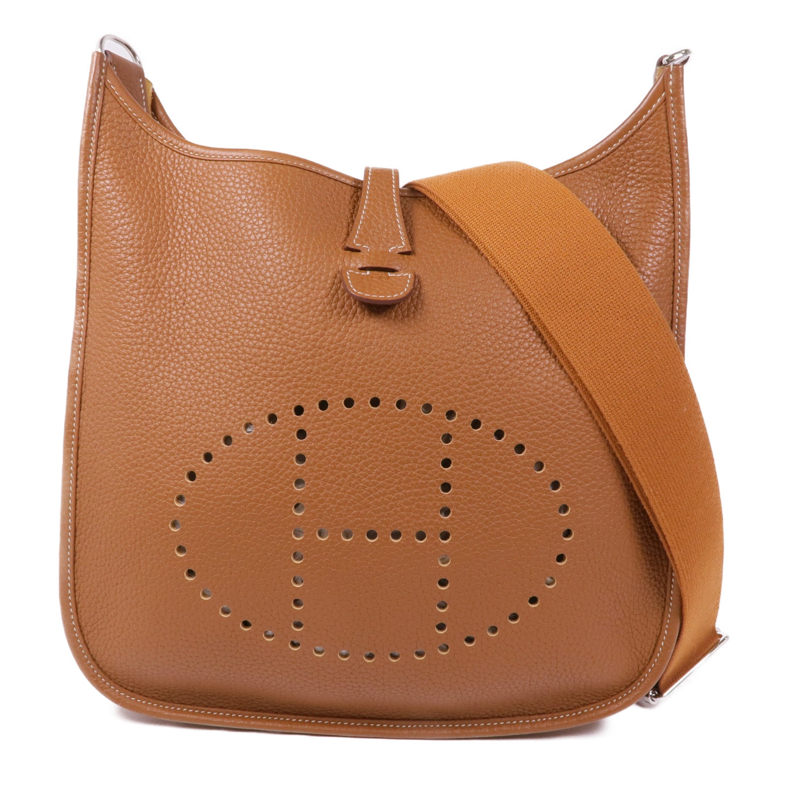 HERMES Clemence皮革Evelyne PM銀扣肩背袋37 Gold