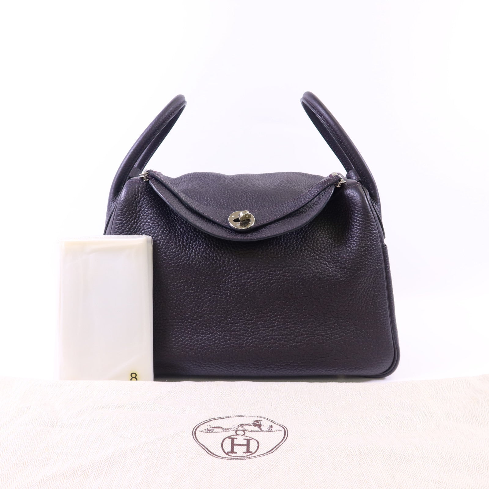 HERMES Clemence皮革Lindy 30銀扣手挽肩背兩用袋Prunoir