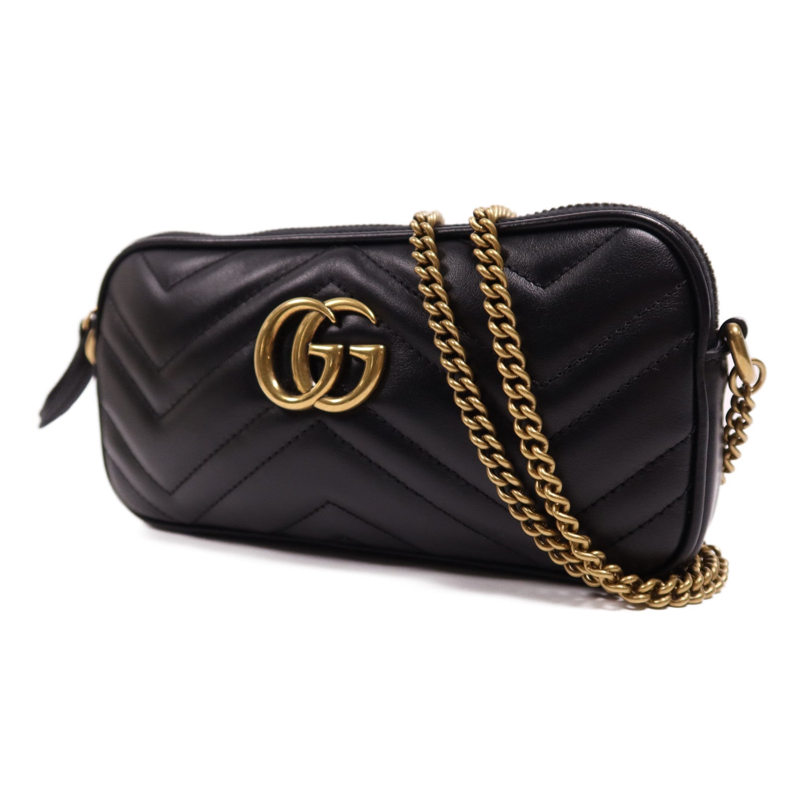 GUCCI 牛皮皮革GG Marmont金扣鏈帶肩背袋