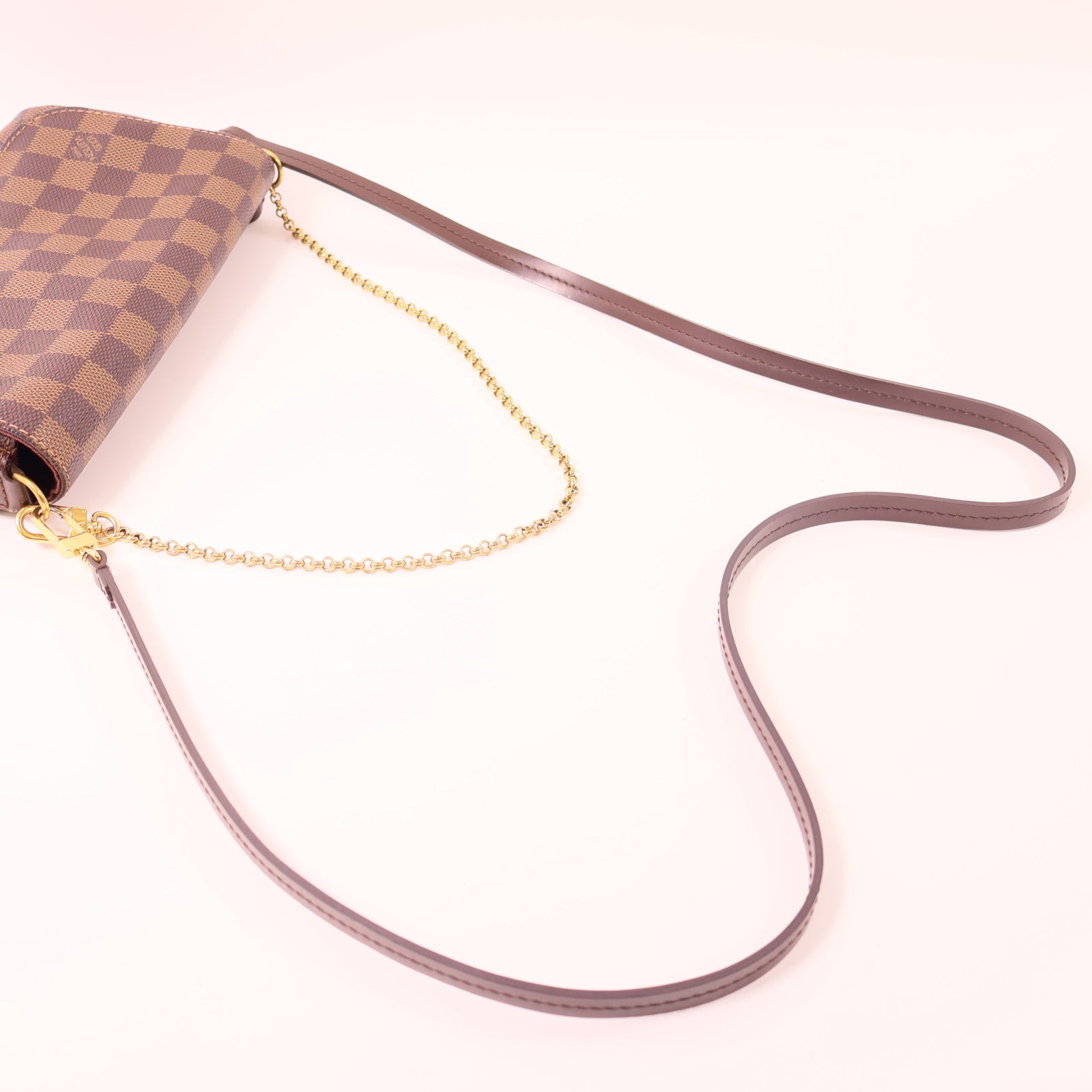 LOUIS VUITTON Damier Favorite MM金扣手挽肩背兩用袋棕色