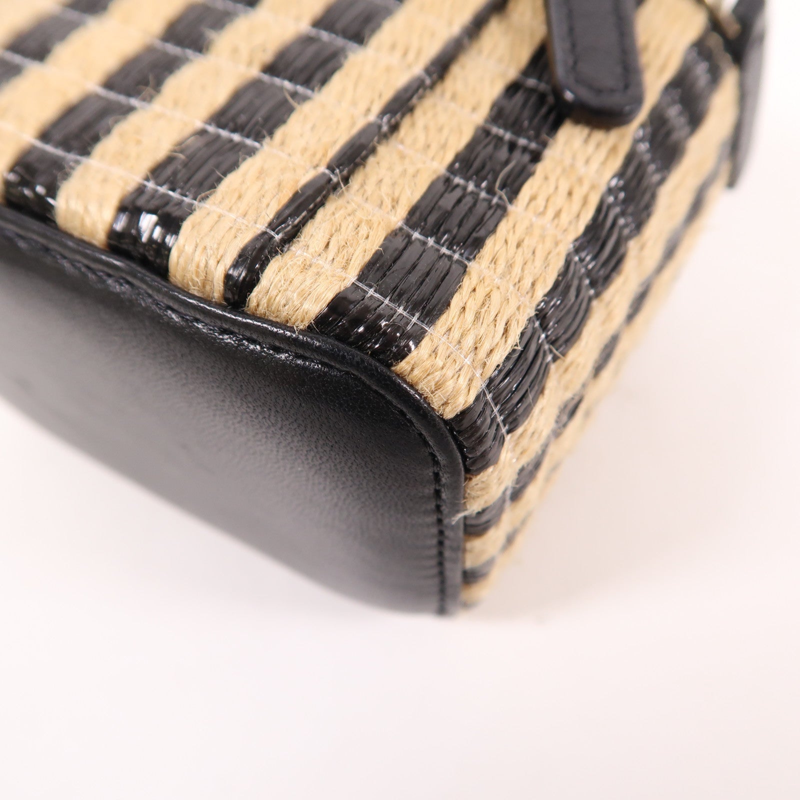 CHANEL CC GHW Vanity Chain Shoulder Bag Raffia Beige/Black