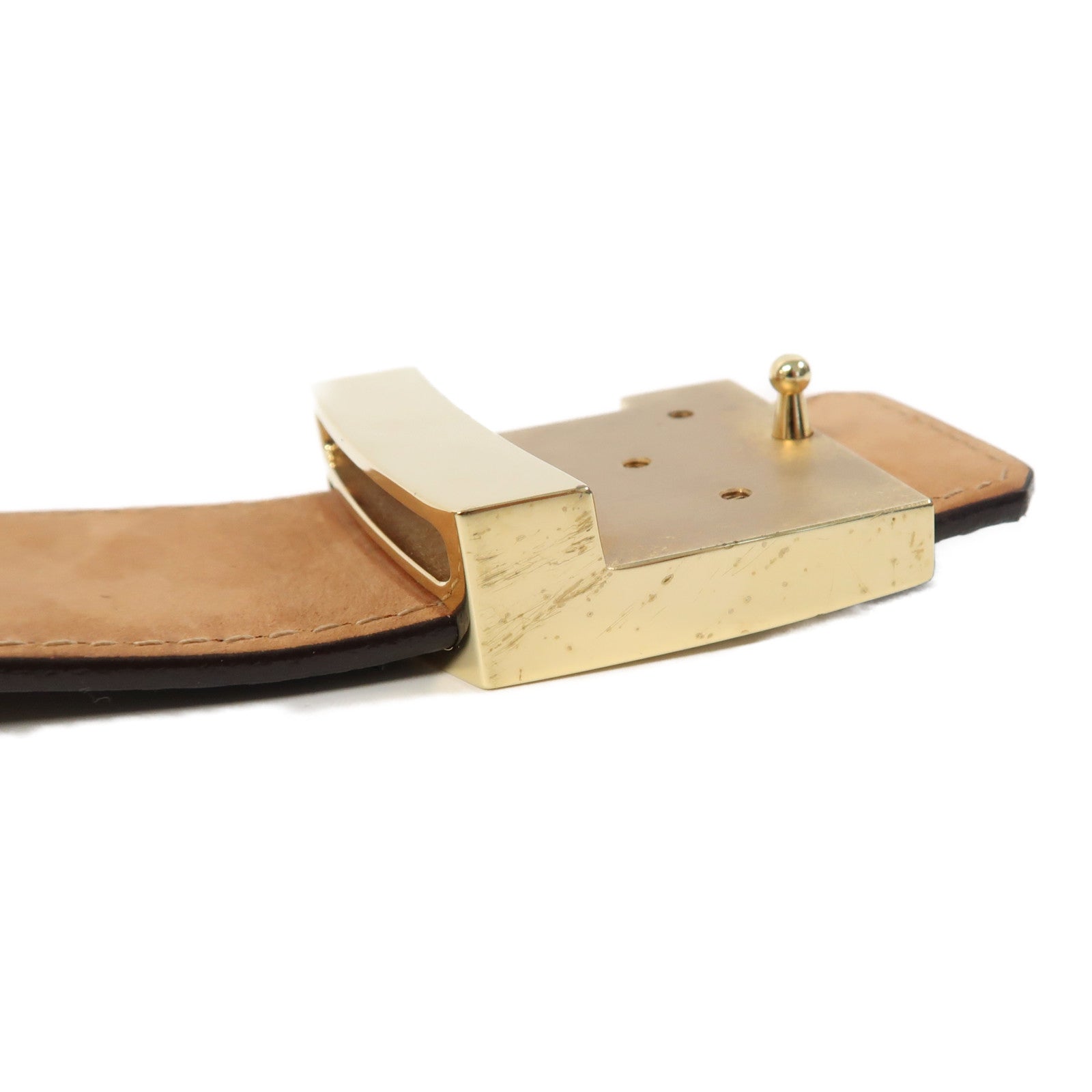 LOUIS VUITTON Monogram Belt金扣皮帶啡色