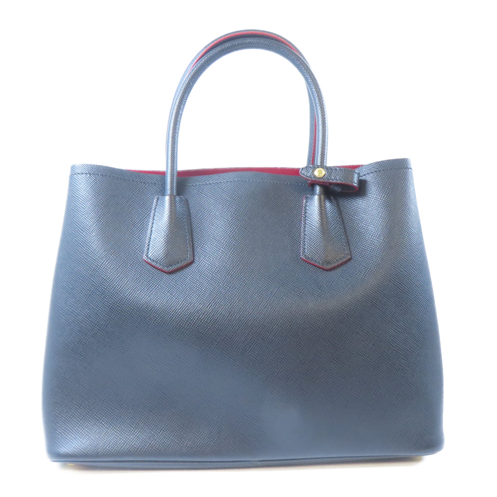 PRADA Saffiano皮革Double金扣手挽肩背兩用袋黑色/紅色