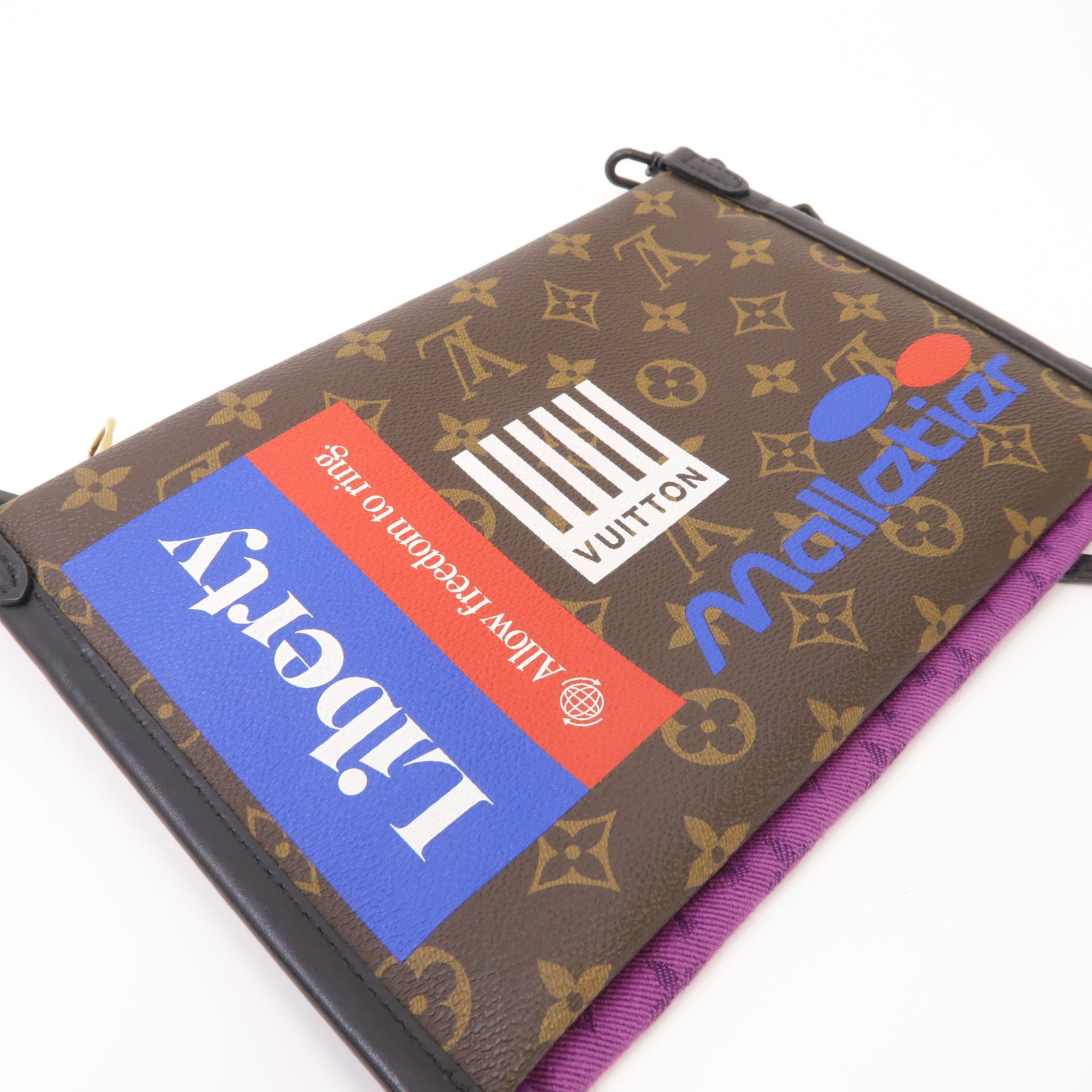 LOUIS VUITTON Monogram Flat Messenger Bag金扣肩背袋棕色/紫色