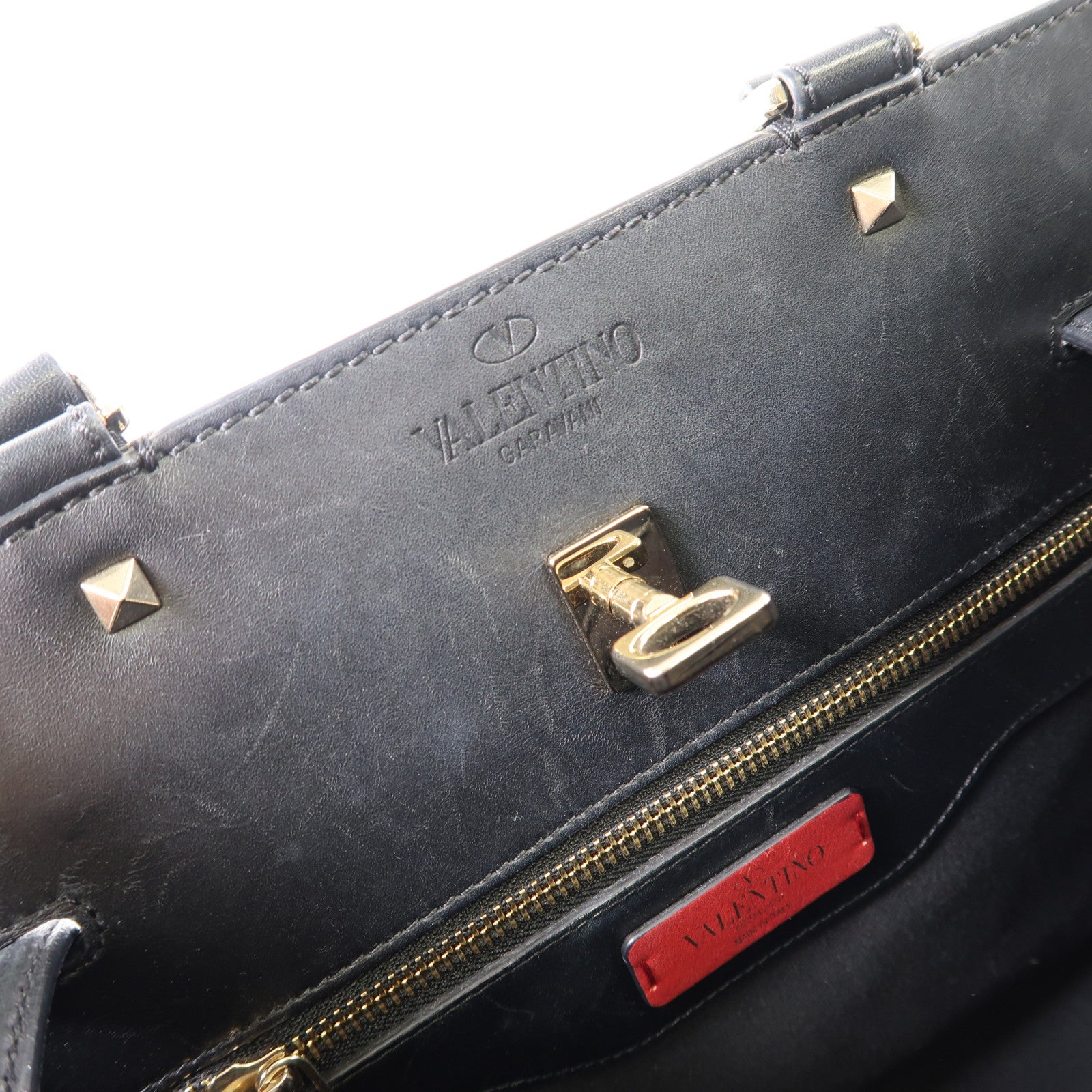 Valentino 牛皮皮革2 Way Shoulder金扣手挽肩背兩用袋黑色