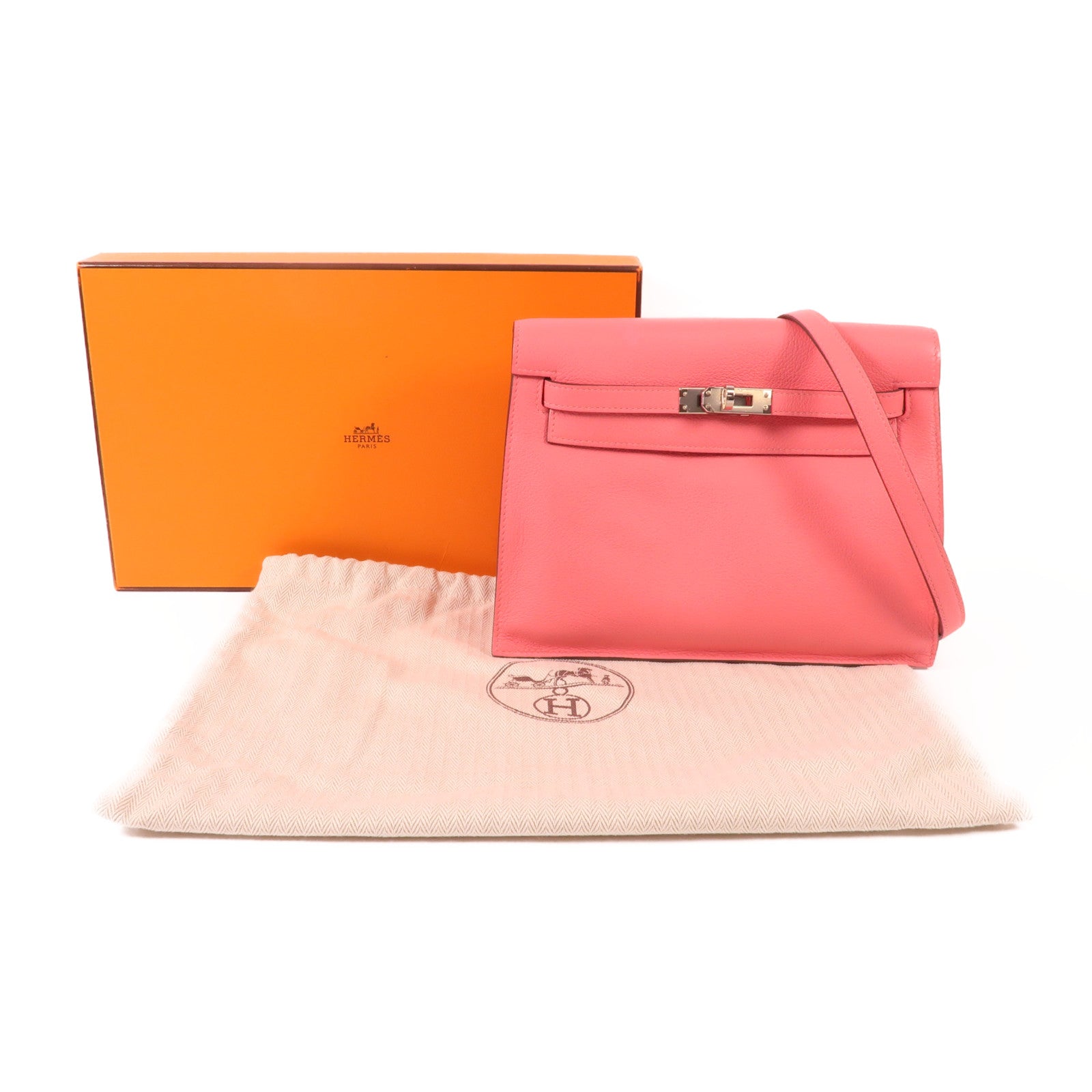 HERMES Ever Color皮革Kelly Danse銀扣肩背袋Rose Azalee