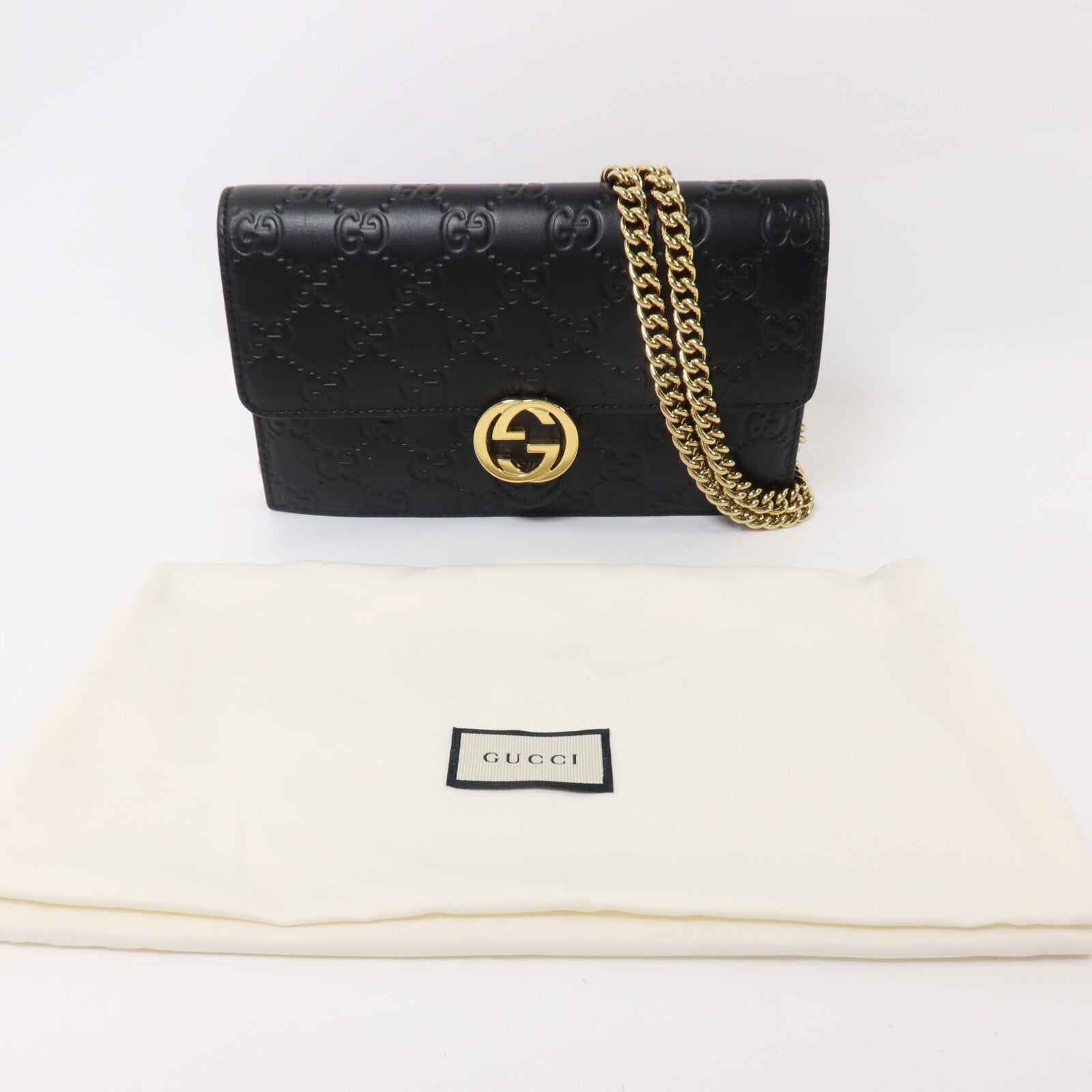 GUCCI 牛皮皮革Guccissima Chain Wallet鏈帶肩背袋