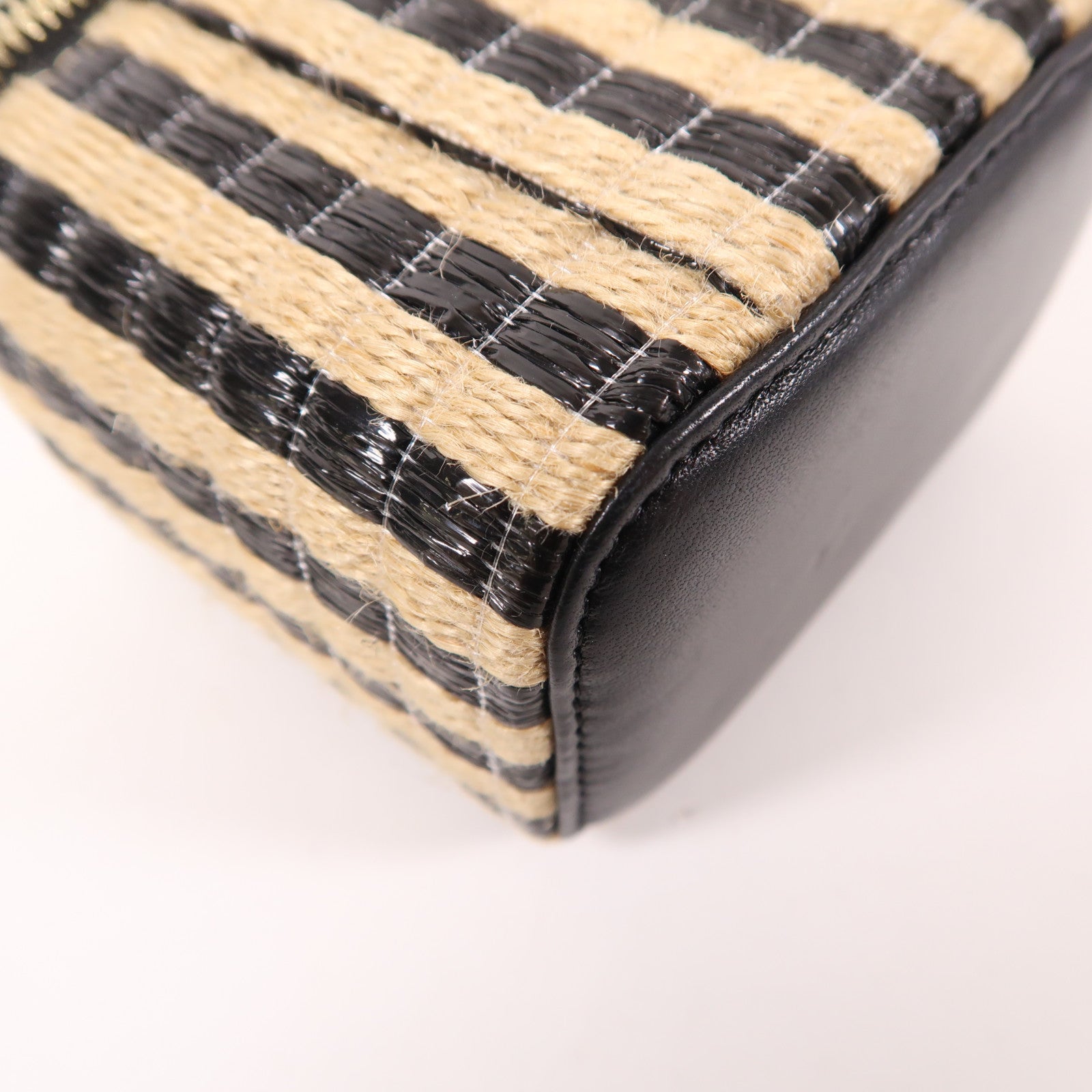 CHANEL CC GHW Vanity Chain Shoulder Bag Raffia Beige/Black