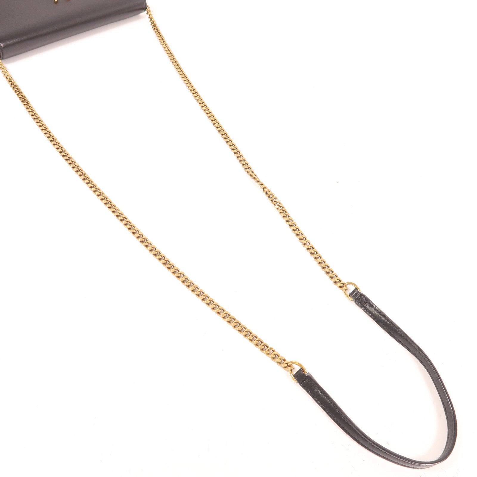YVES SAINT LAURENT 皮革Cassandre Envelope Chain Wallet金扣鏈帶肩背袋黑色