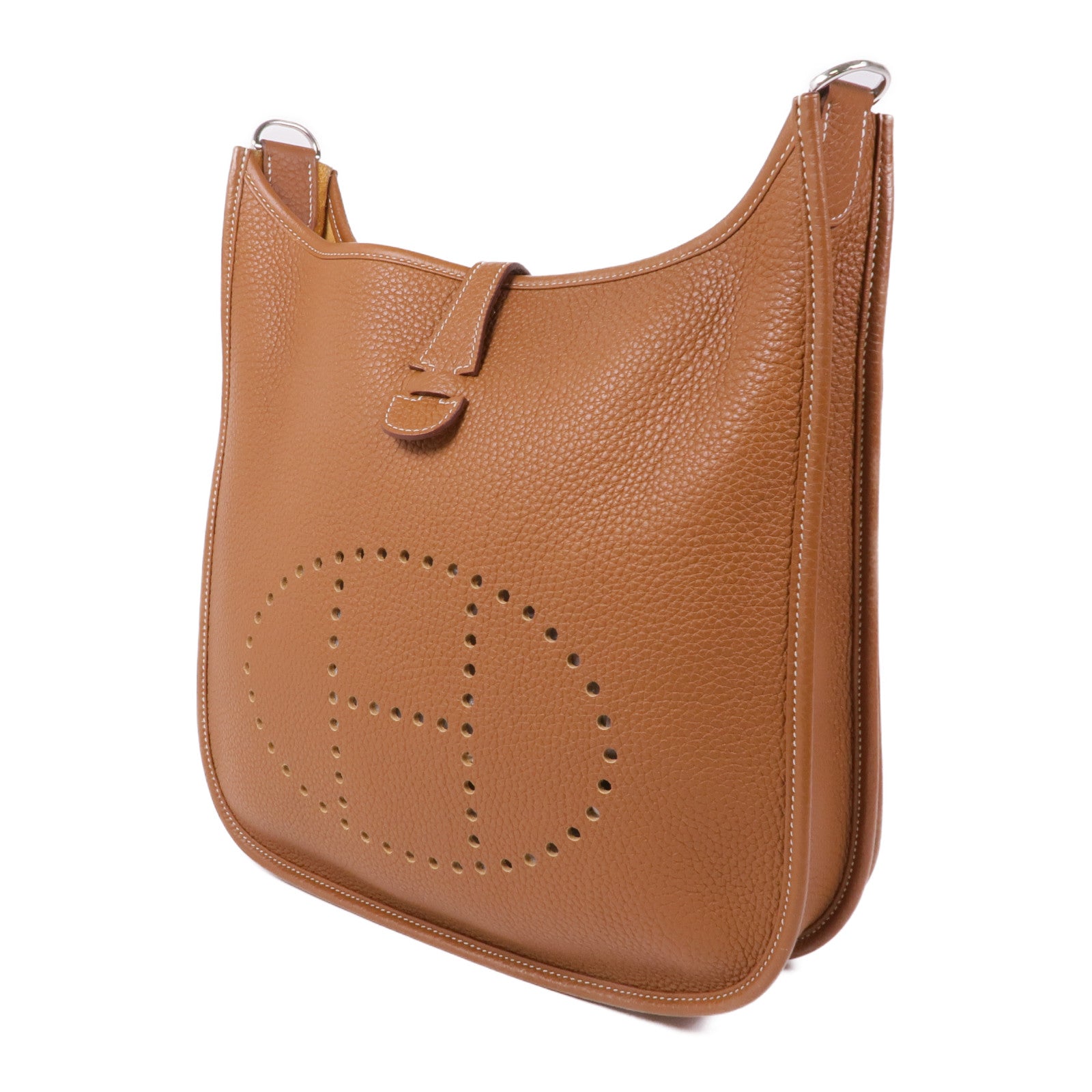 HERMES Clemence皮革Evelyne PM銀扣肩背袋37 Gold
