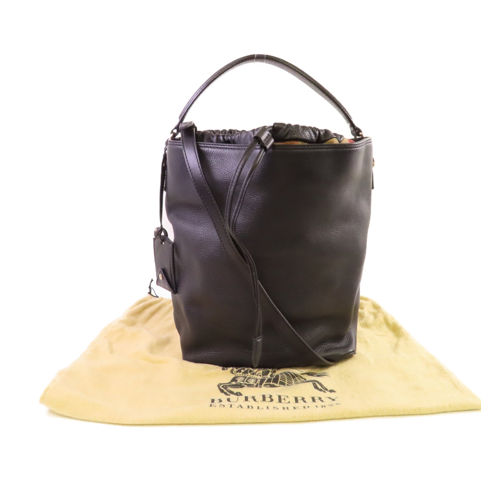 BURBERRY 【激減優惠】牛皮皮革Bucket 2Way Bag銀扣手挽肩背兩用袋黑色