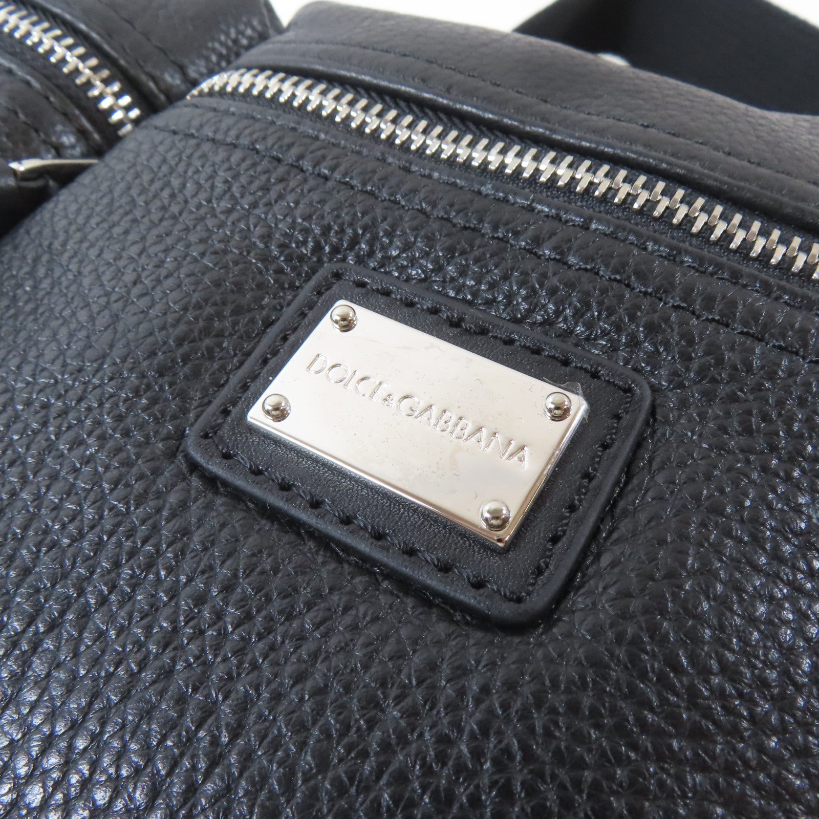D&G 牛皮皮革Shoulder Bag銀扣肩背袋黑色