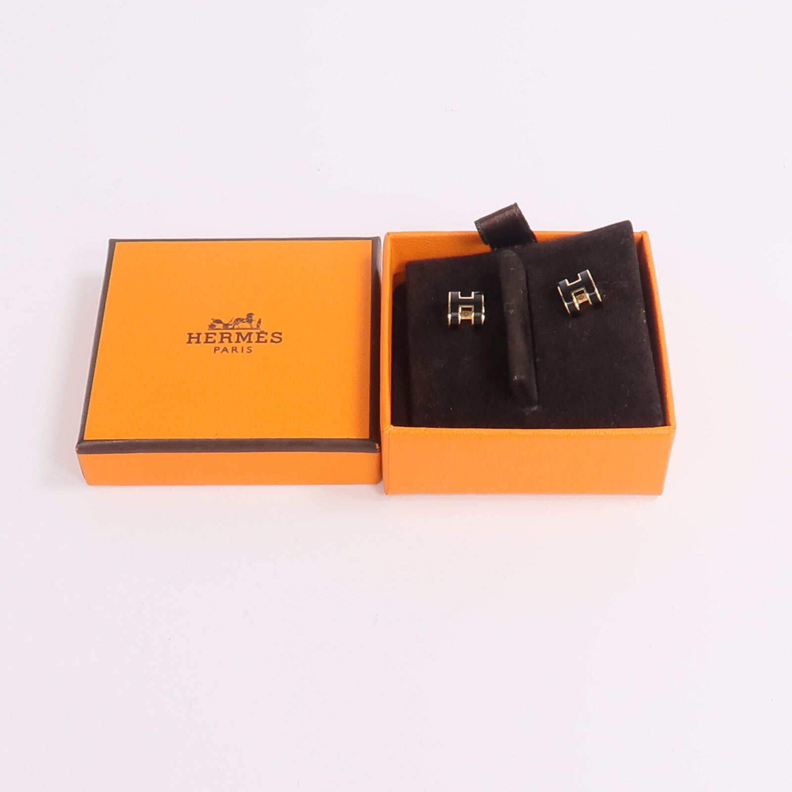 HERMES 金屬Mini Pop H Earrings耳環Noir