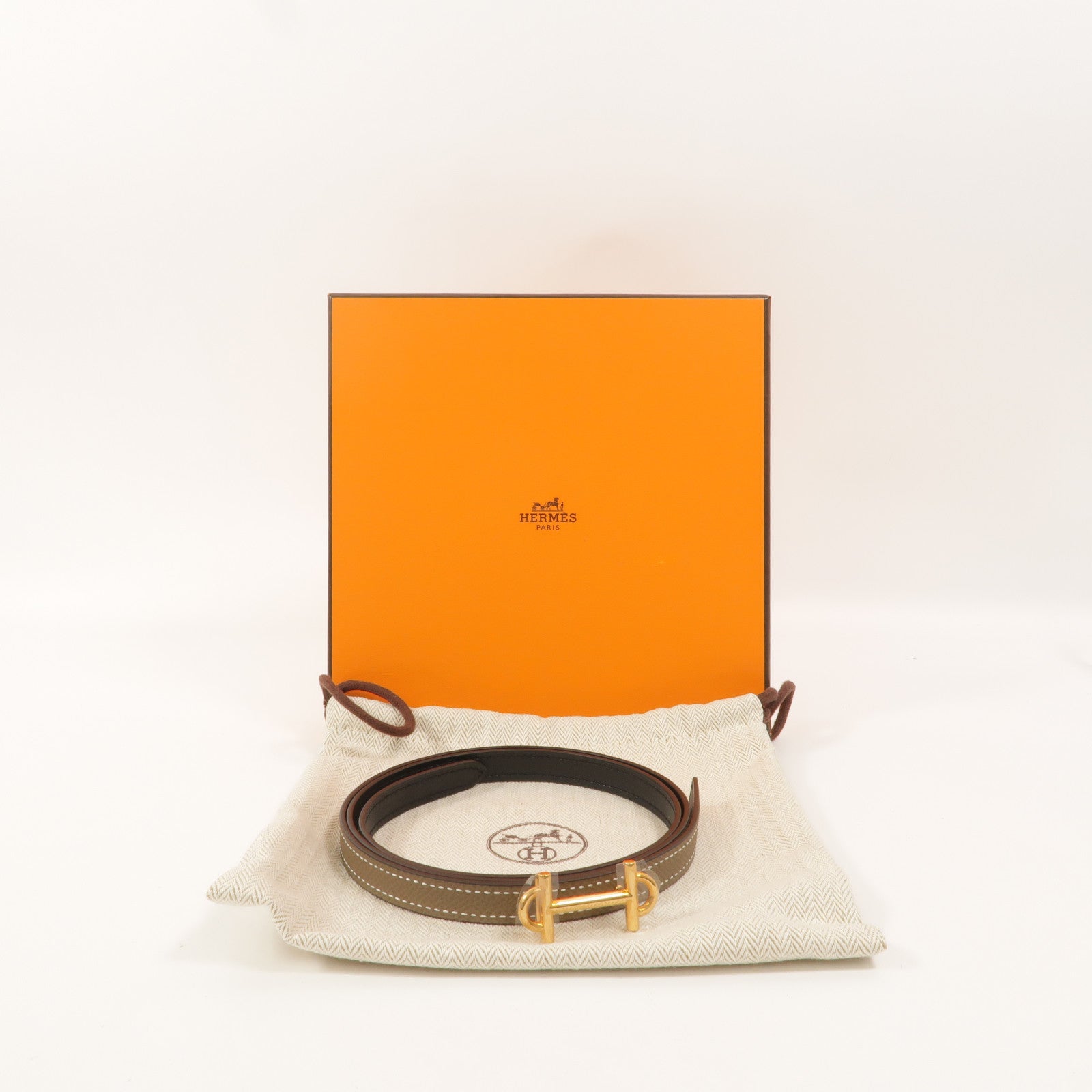 HERMES Epsom/Swift皮革Gamma Reversible Belt皮帶Etoupe/Noir