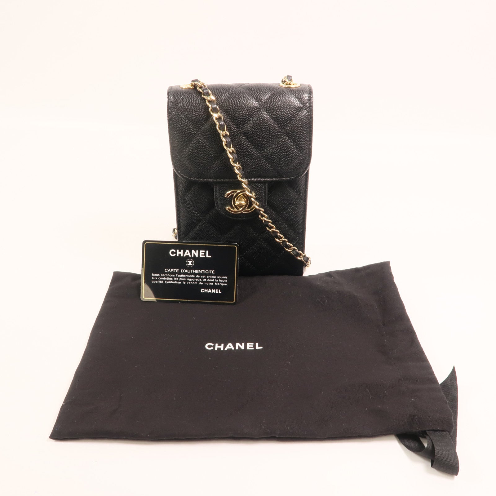 CHANEL 【激減優惠】牛皮皮革Phone Bag金扣鏈帶肩背袋