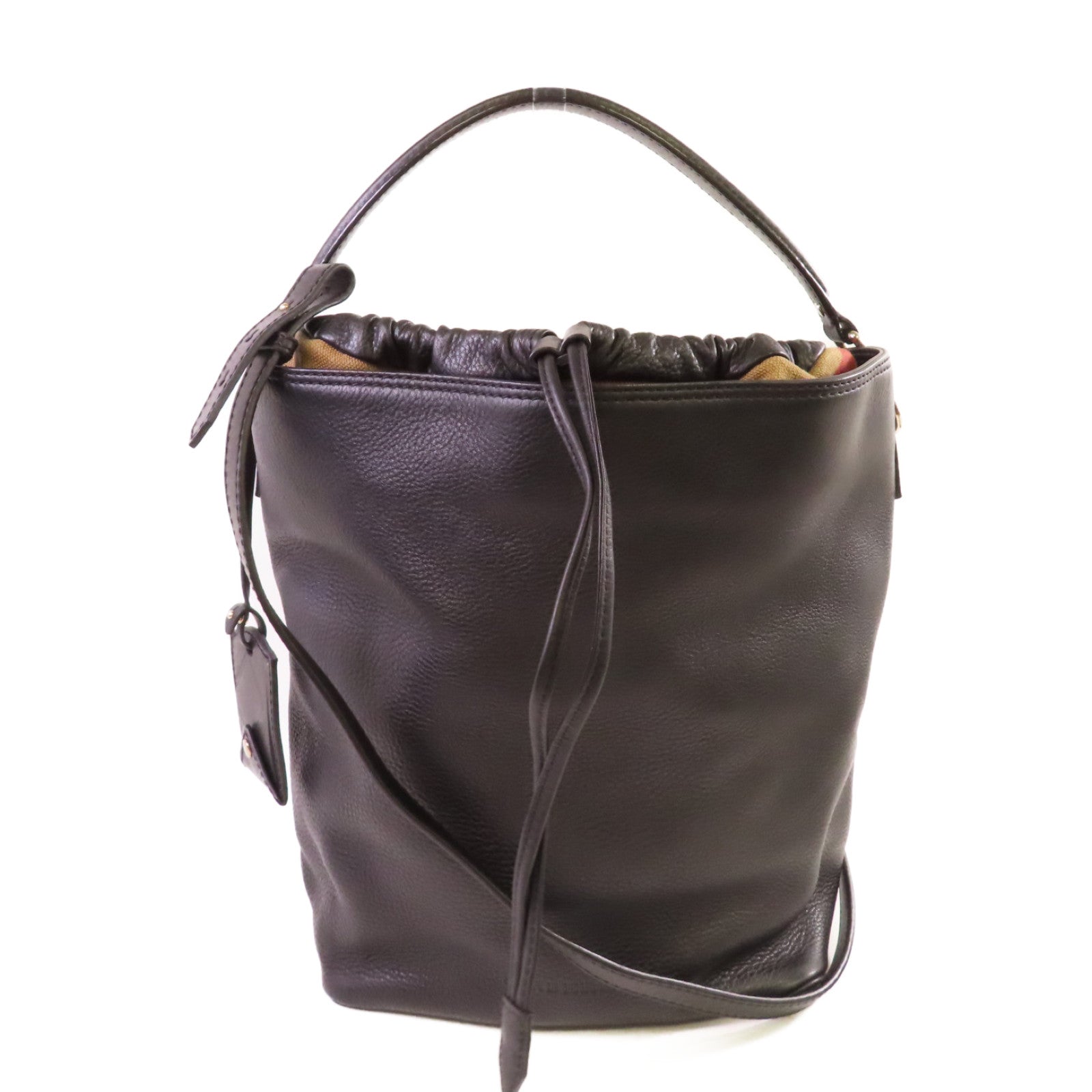 BURBERRY 【激減優惠】牛皮皮革Bucket 2Way Bag銀扣手挽肩背兩用袋黑色