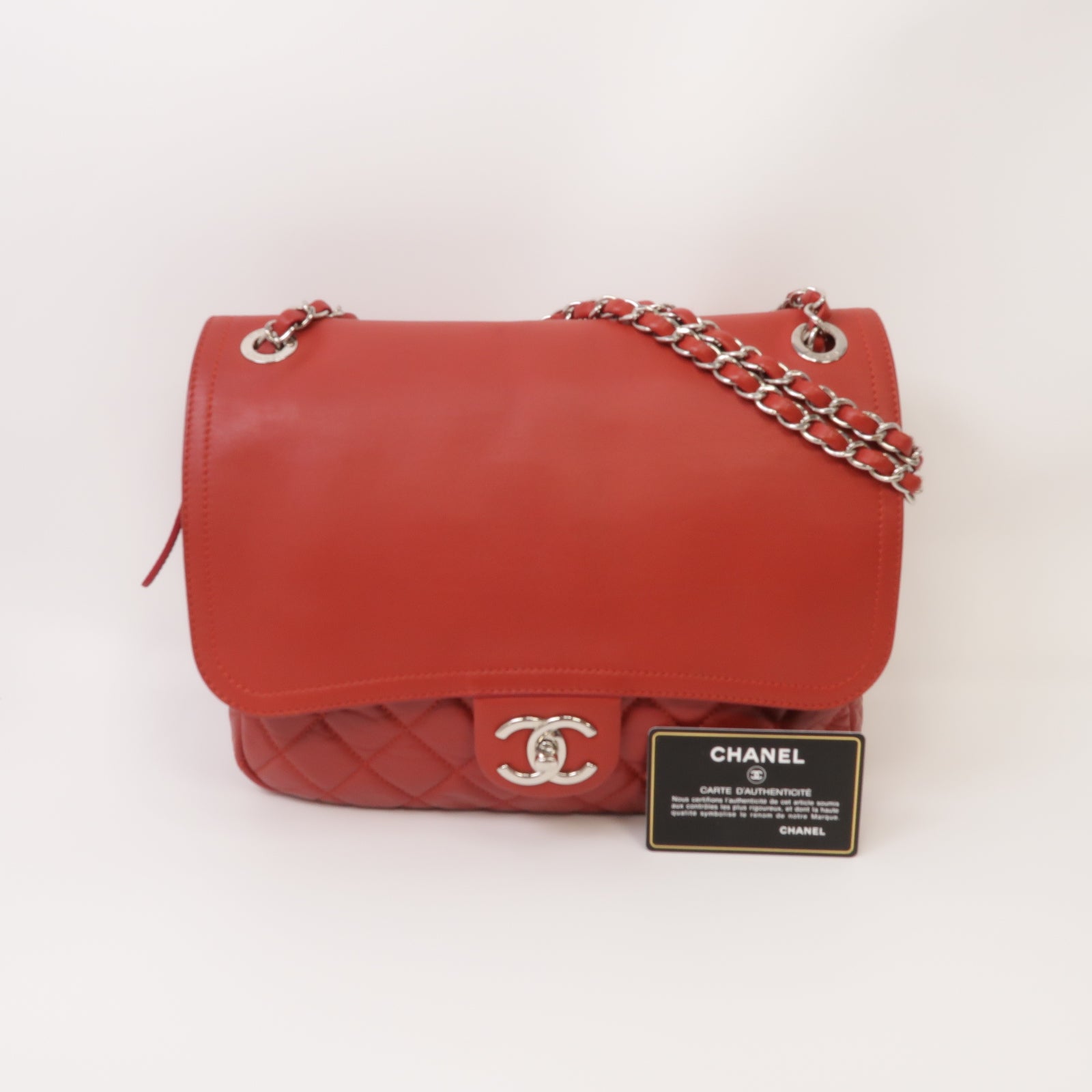 CHANEL 【激減優惠】菱格Aged Calf皮革Chain Shoulder Bag銀扣鏈帶肩背袋紅色