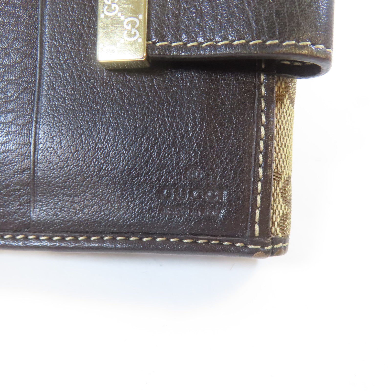 GUCCI 帆布Double Hook Wallet金扣錢包啡色