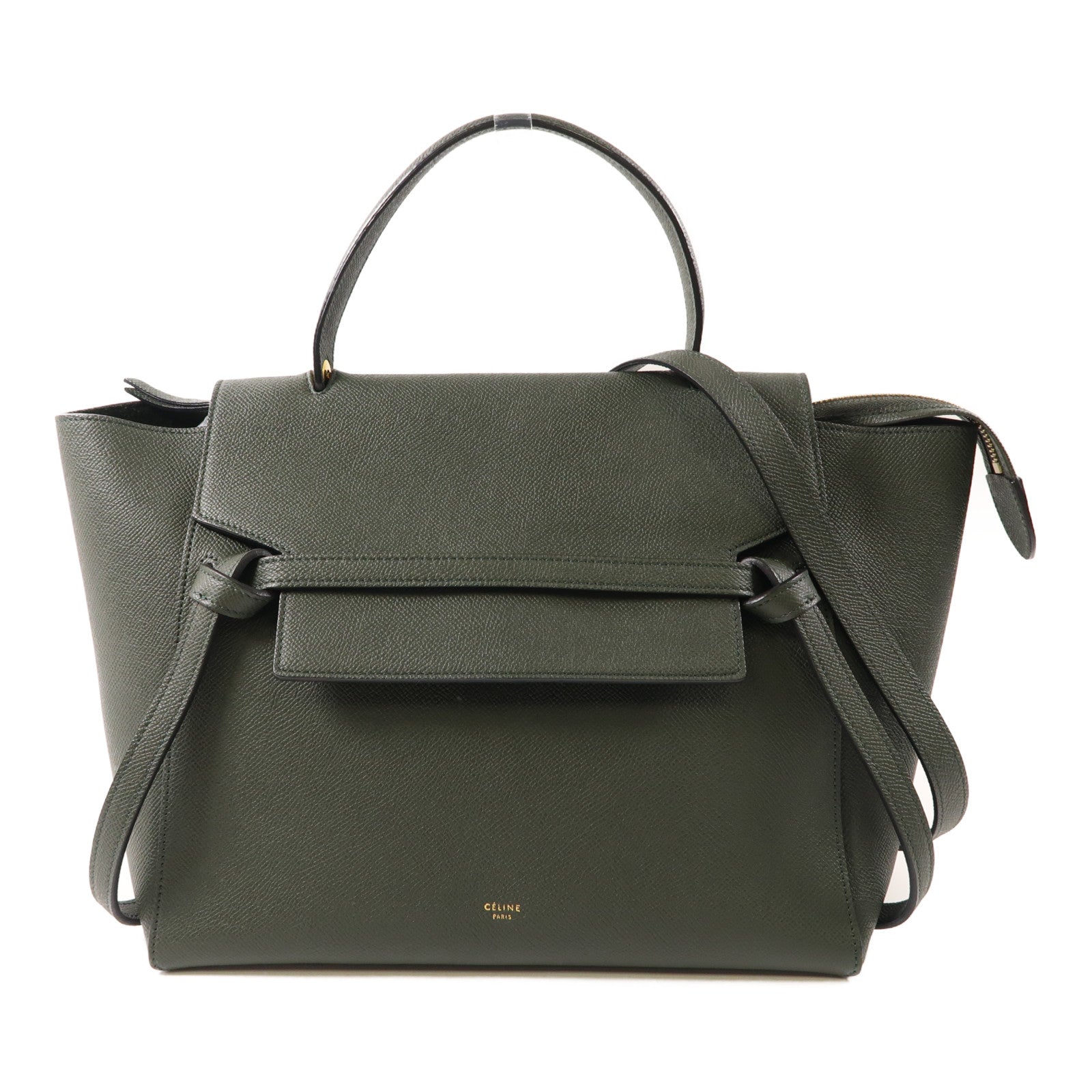 CELINE 牛皮皮革Mini Belt Bag金扣手挽肩背兩用袋深綠色