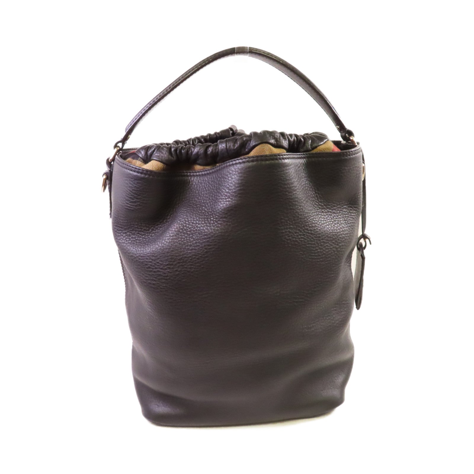 BURBERRY 【激減優惠】牛皮皮革Bucket 2Way Bag銀扣手挽肩背兩用袋黑色