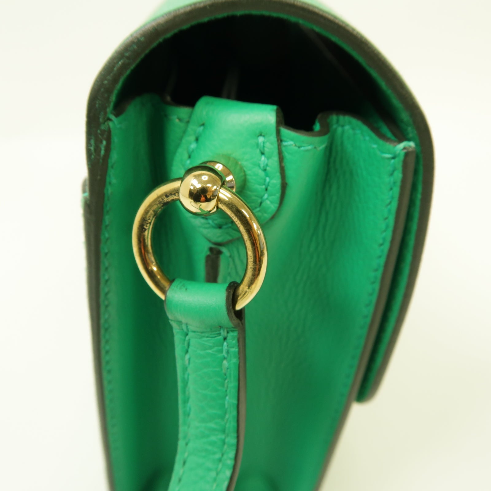 HERMES 【清倉大減價】Evercolor皮革Mini Roulis Shoulder Bag金扣肩背袋Menthe薄荷綠色