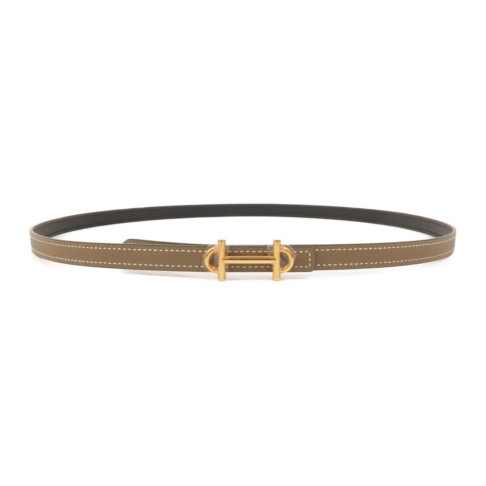 HERMES Epsom/Swift皮革Gamma Reversible Belt皮帶Etoupe/Noir