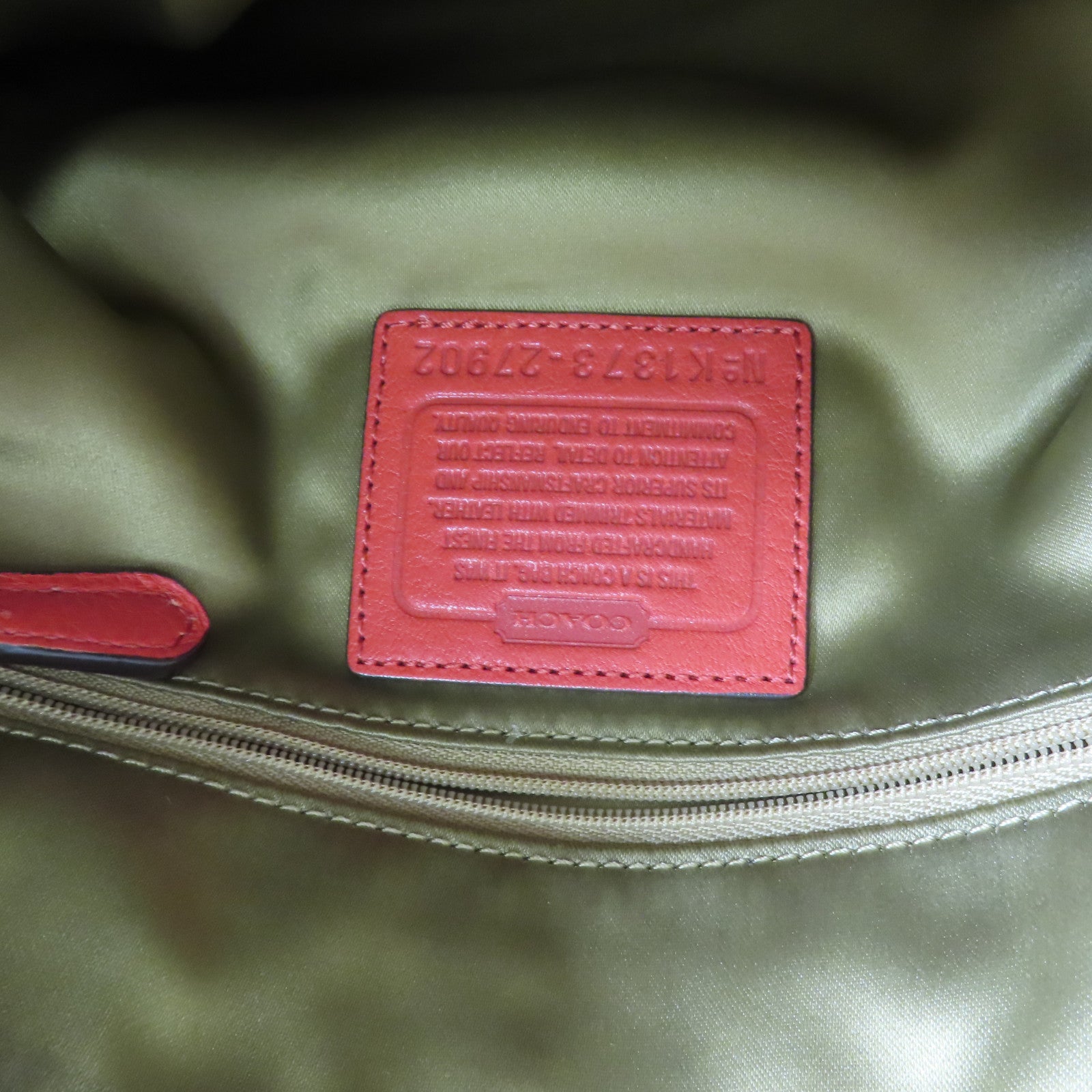 COACH GHW Shoulder Bag Canvas Leather Beige Red