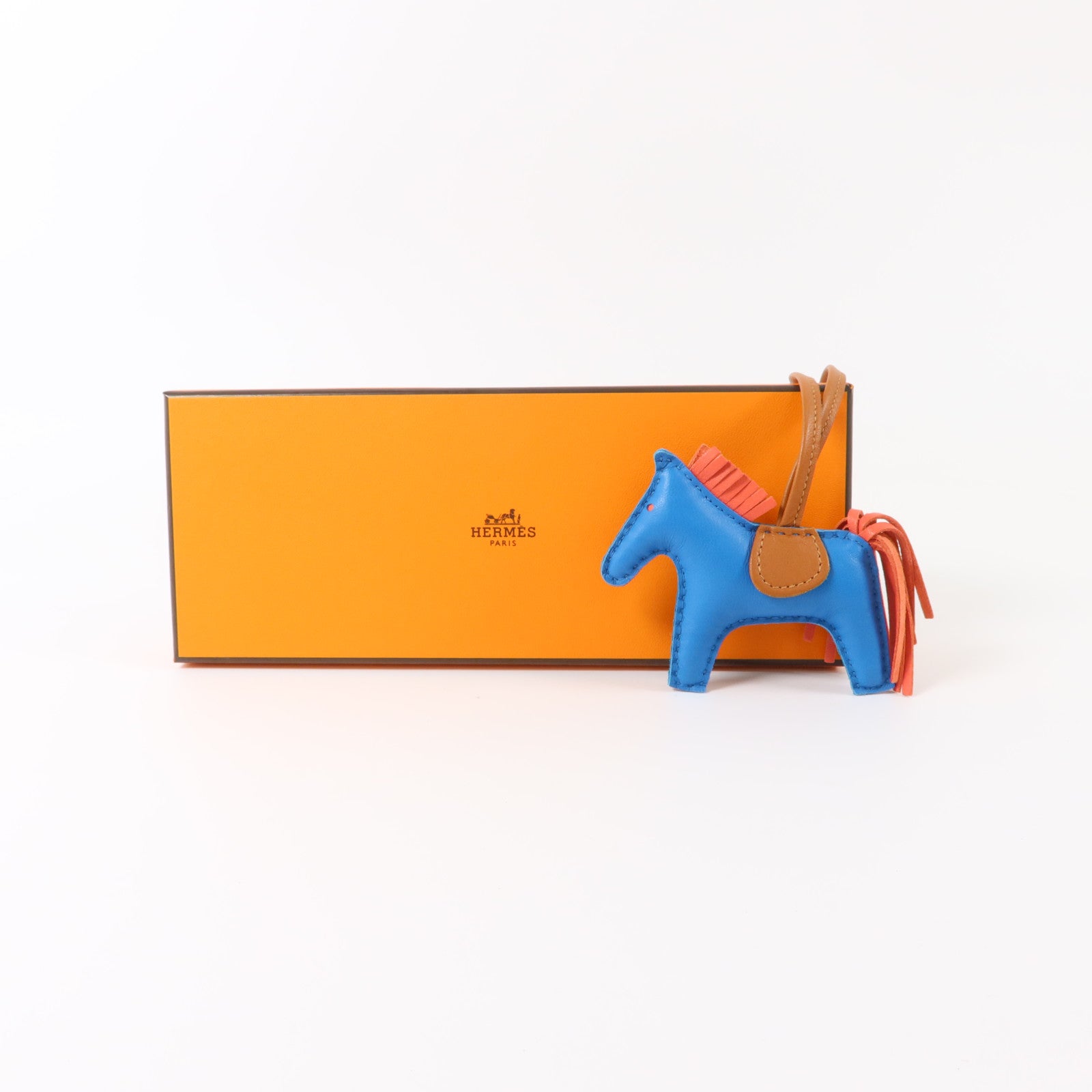 HERMES Milo皮革Rodeo PM掛飾Bleu Zanzibar/Gold/Rose Texas