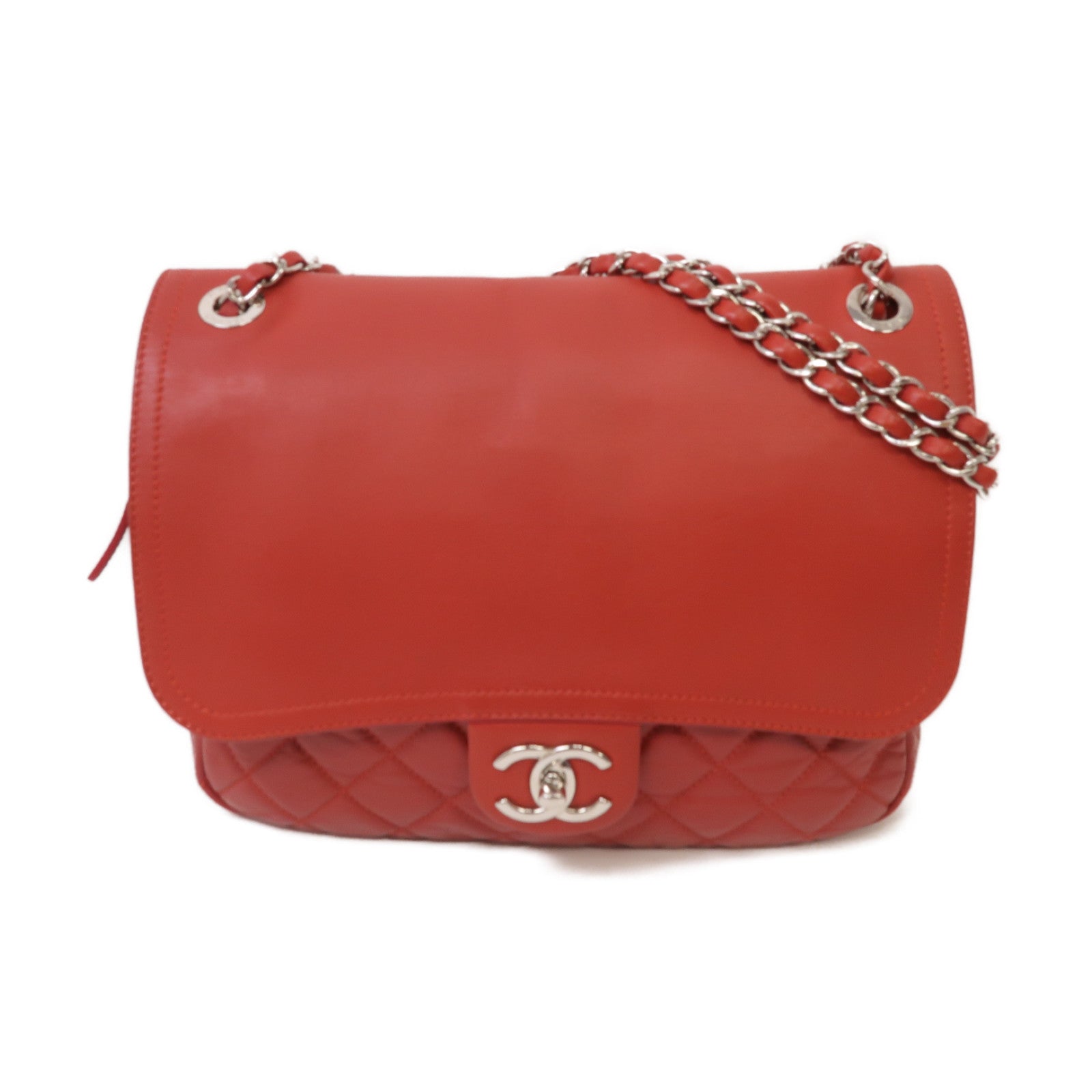 CHANEL 【激減優惠】菱格Aged Calf皮革Chain Shoulder Bag銀扣鏈帶肩背袋紅色