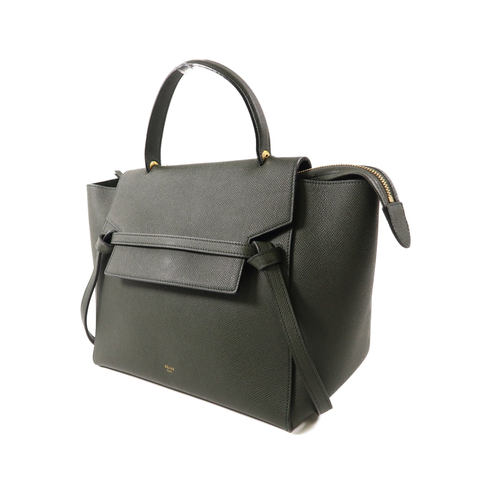 CELINE 牛皮皮革Mini Belt Bag金扣手挽肩背兩用袋深綠色
