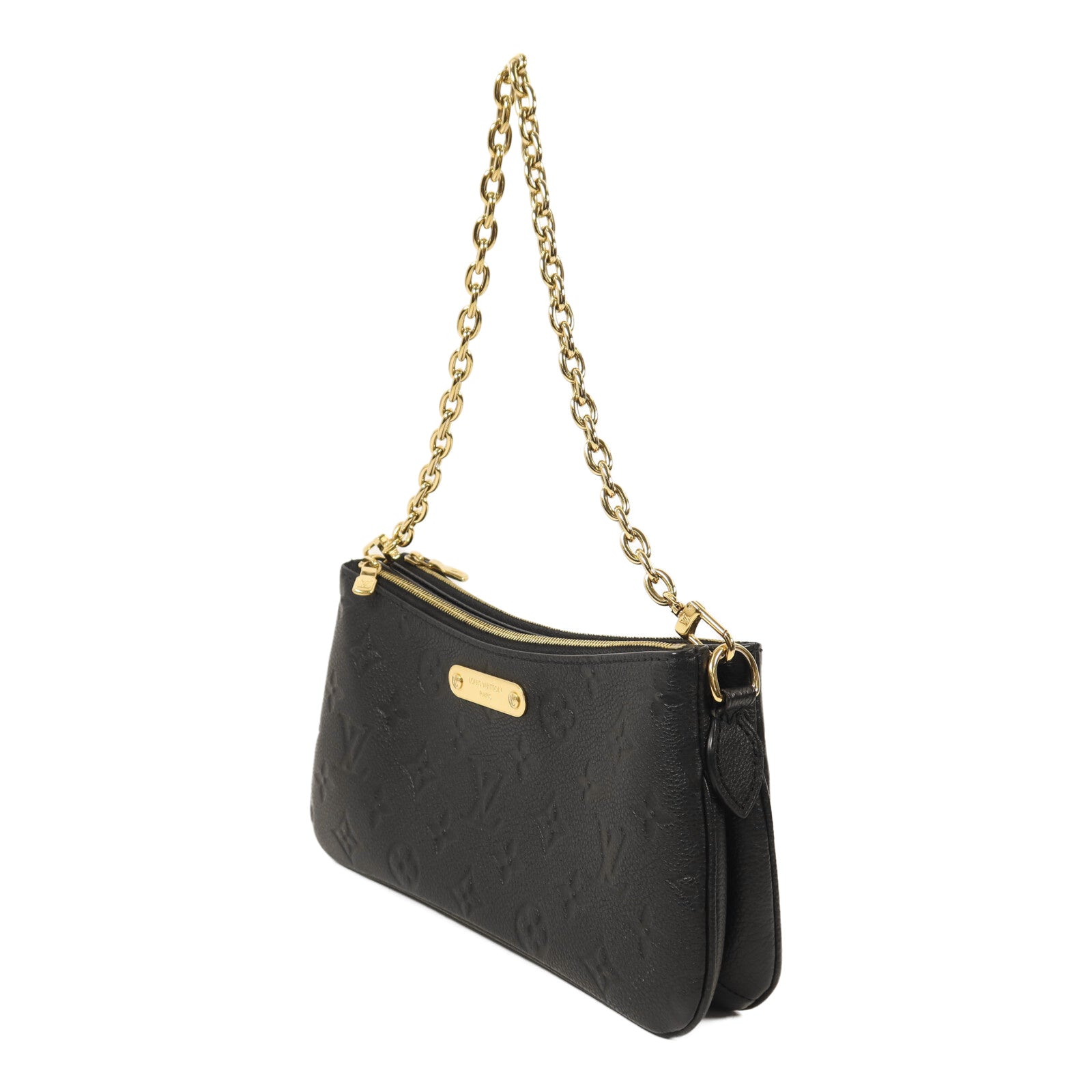 LOUIS VUITTON Monogram Empreinte Liv Pochette金扣鏈帶手挽肩背兩用袋