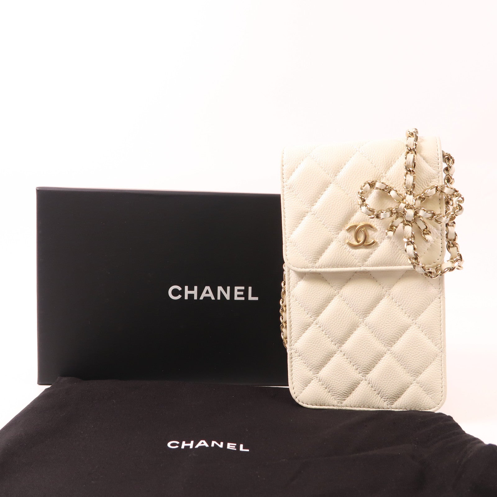 CHANEL 牛皮皮革Phone Case金扣鏈帶肩背袋