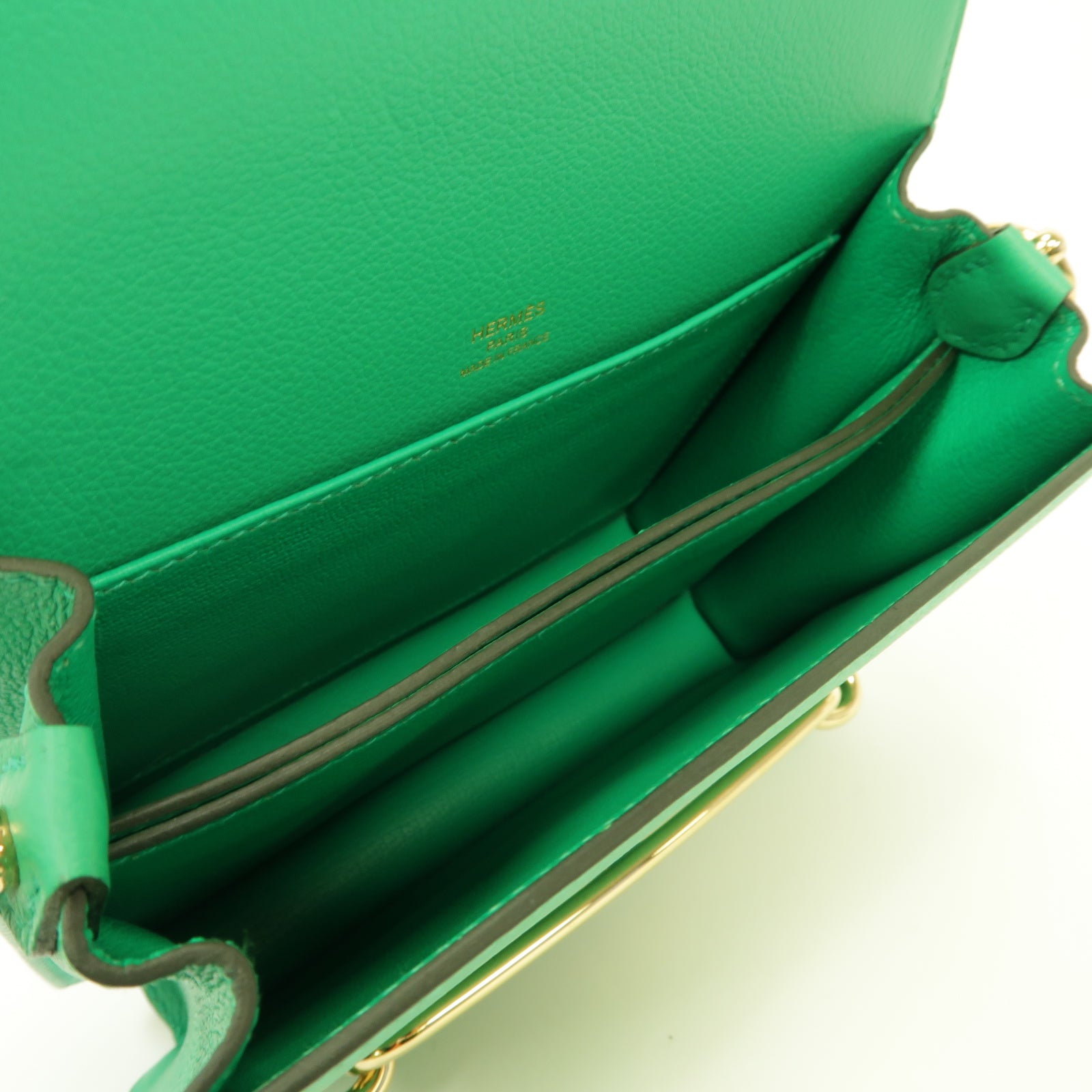 HERMES 【清倉大減價】Evercolor皮革Mini Roulis Shoulder Bag金扣肩背袋Menthe薄荷綠色