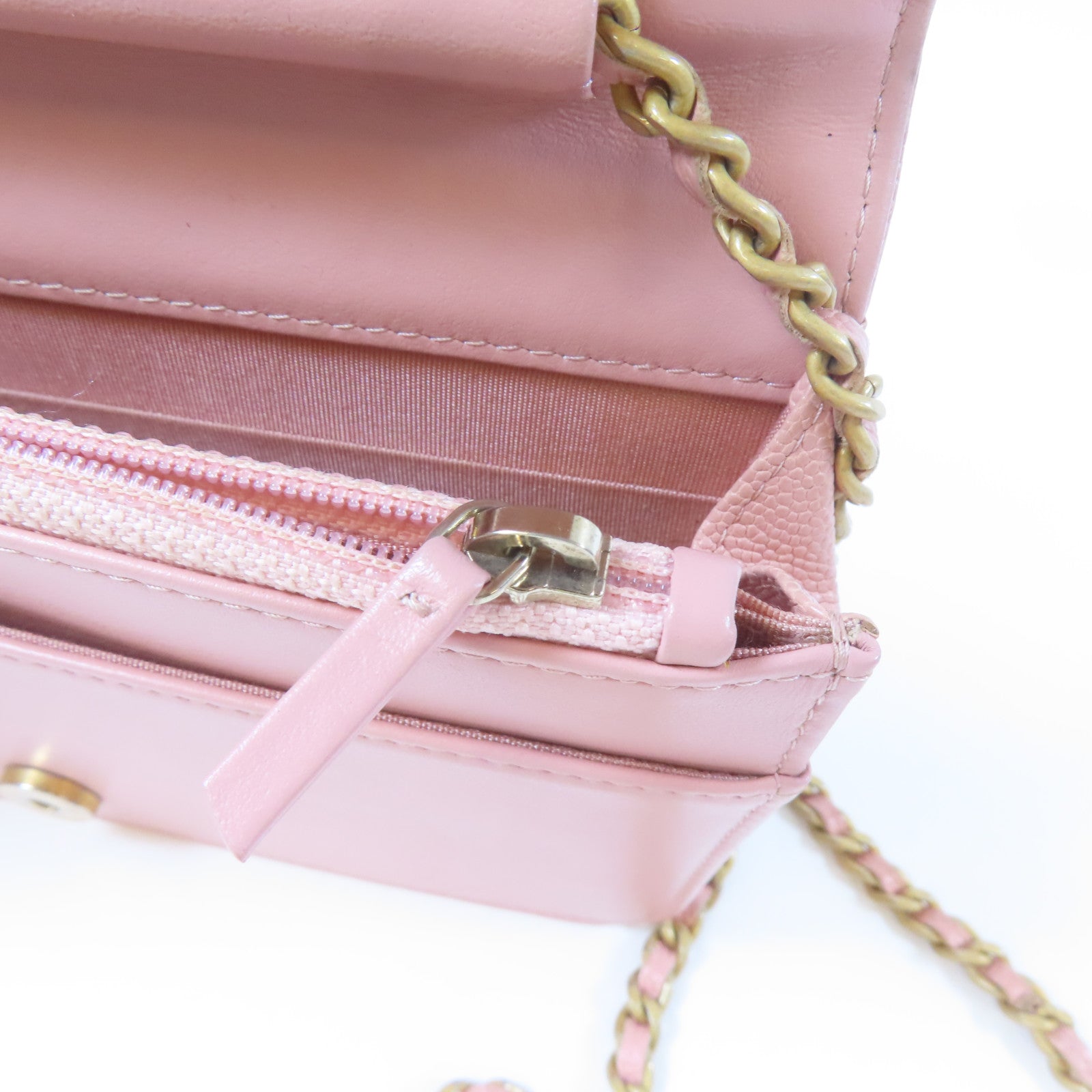 CHANEL 菱格Caviar皮革Boy WOC Wallet On Chain金扣鏈帶肩背袋粉紅色