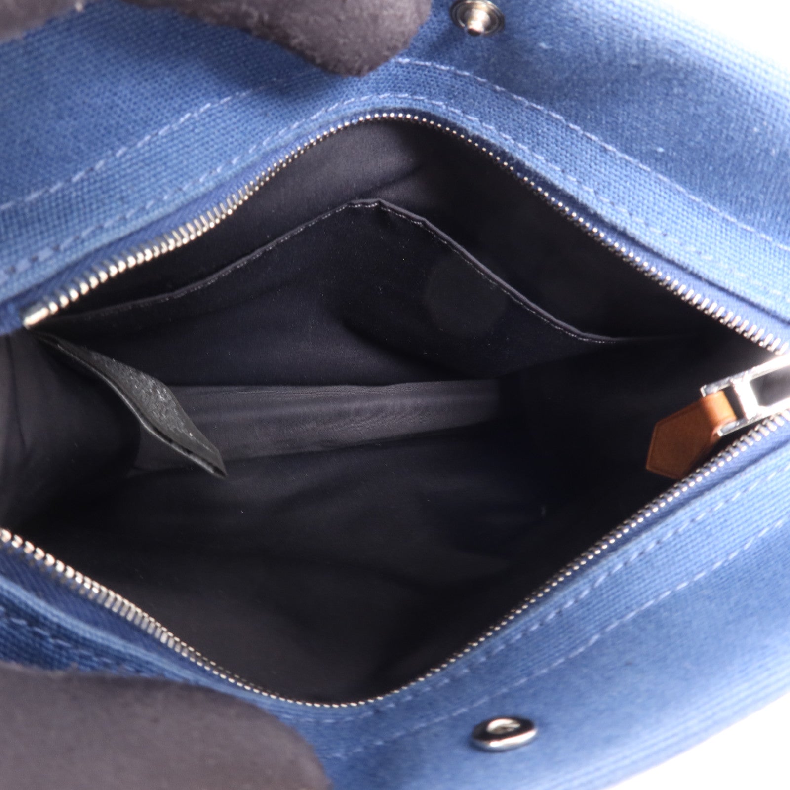 HERMES Swift皮革/棉質Embroidery Logo Camaiueu Pouch銀扣手拿包