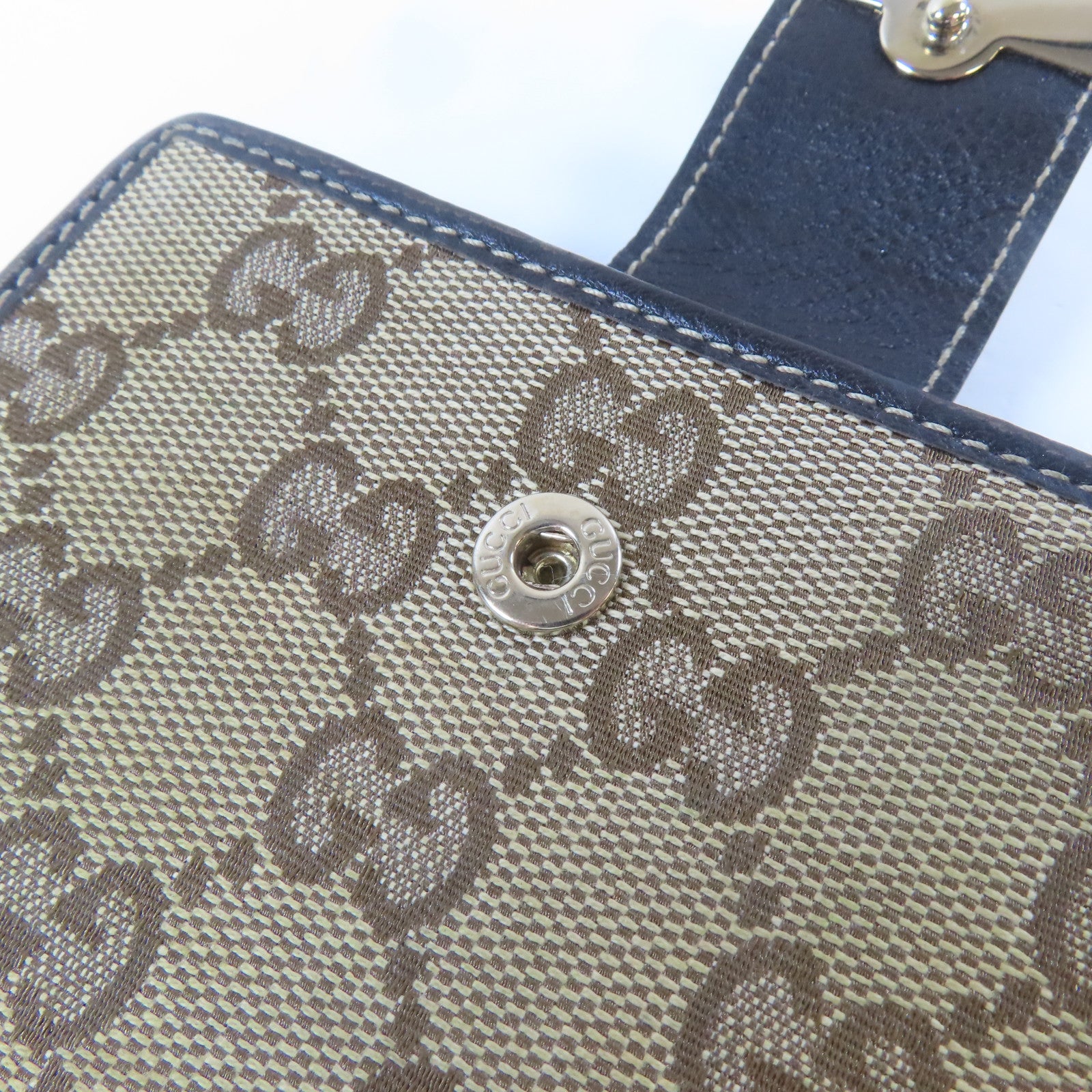 GUCCI 帆布Double Hook Wallet金扣錢包啡色