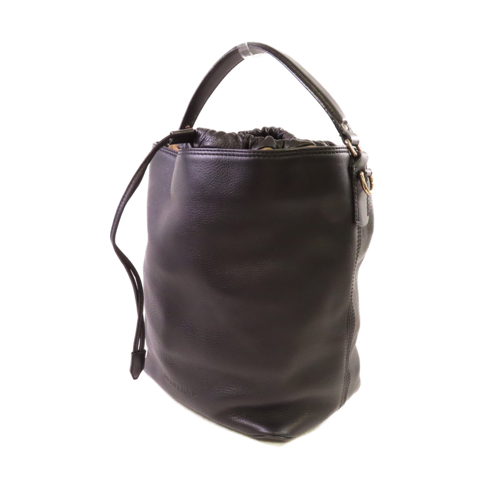 BURBERRY 【激減優惠】牛皮皮革Bucket 2Way Bag銀扣手挽肩背兩用袋黑色