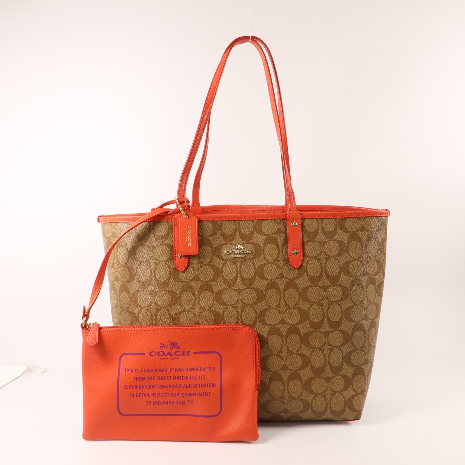COACH 塗層帆布/牛皮皮革Tote Bag手挽袋