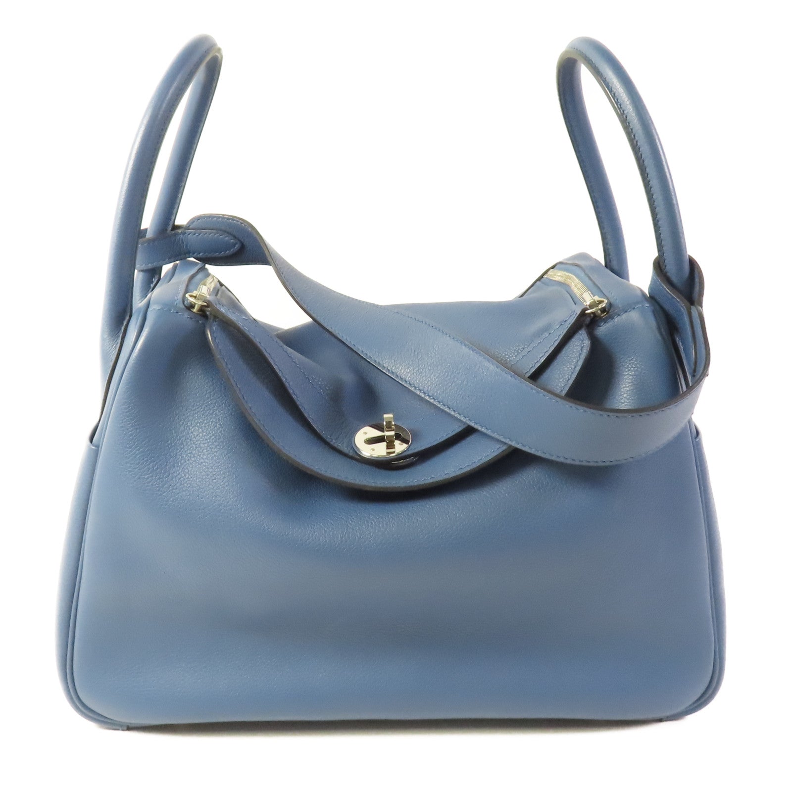 HERMES PHW Lindy 30 2way Shoulder Bag Evercolor Bleu Agate