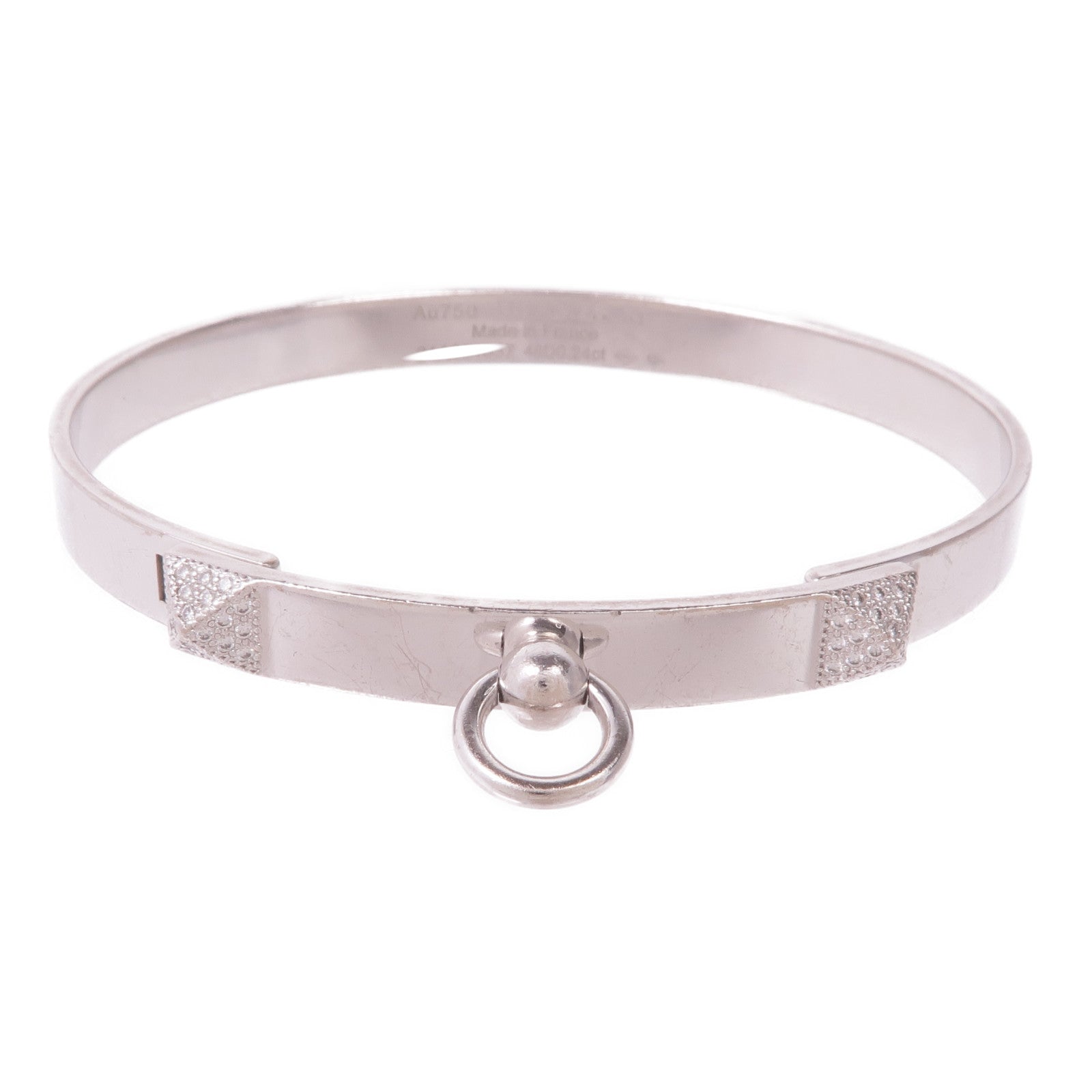 HERMES 18K白金Collier De Chien Bangle手鐲